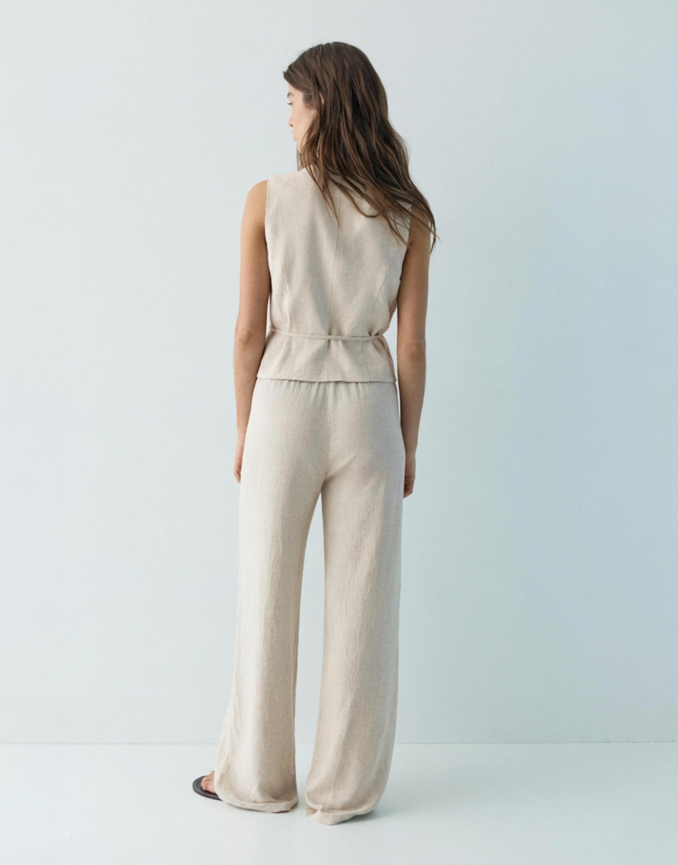 Flowy trousers with linen — Beige