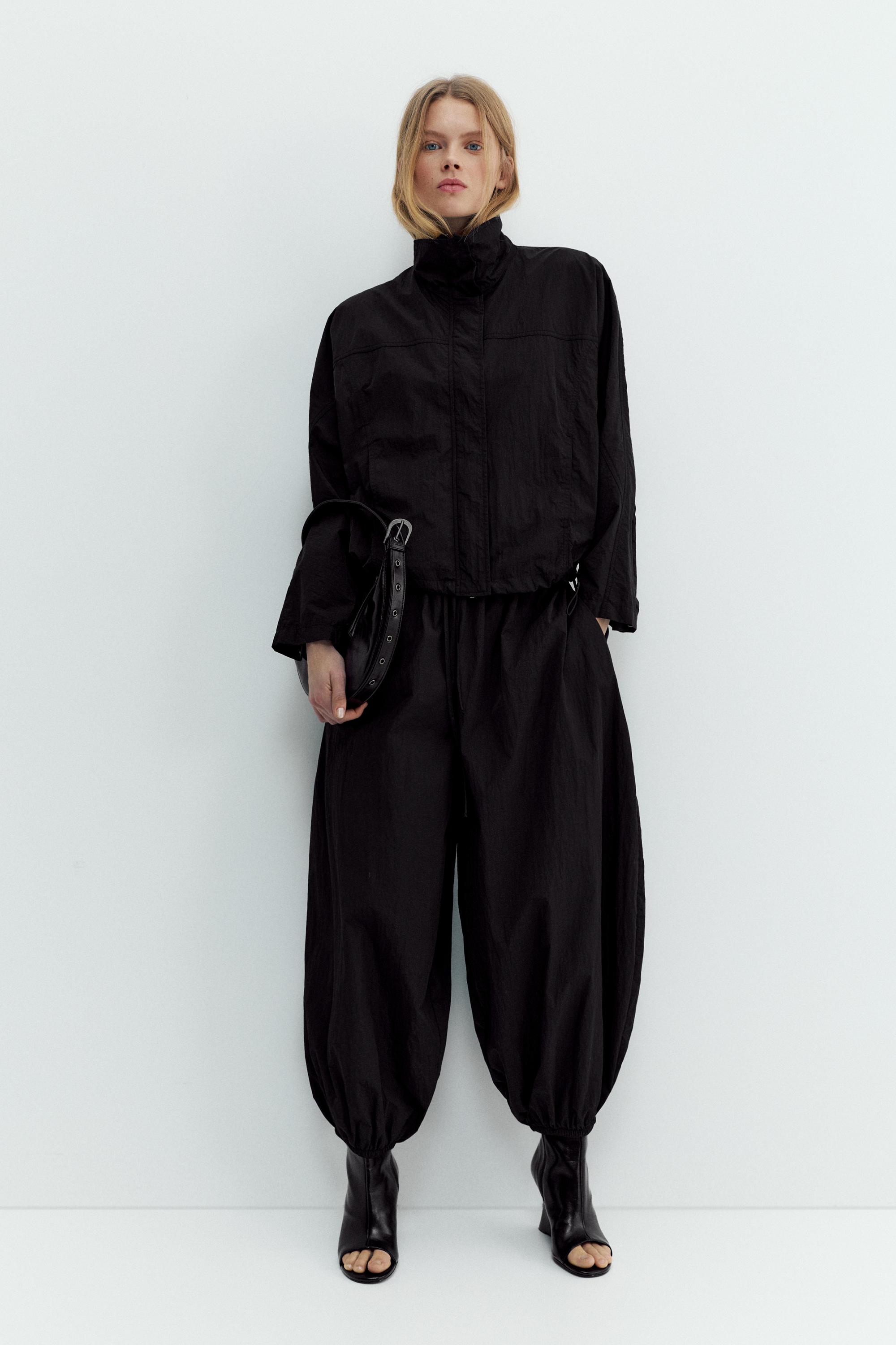 Nylon-effect sarouel trousers — Black