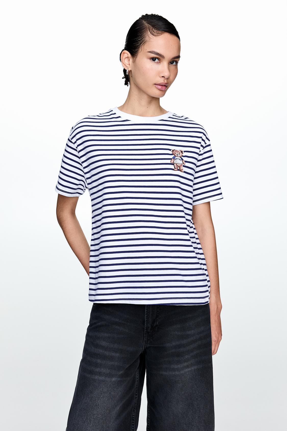 Striped T-shirt with embroidered bear - pull&bear 