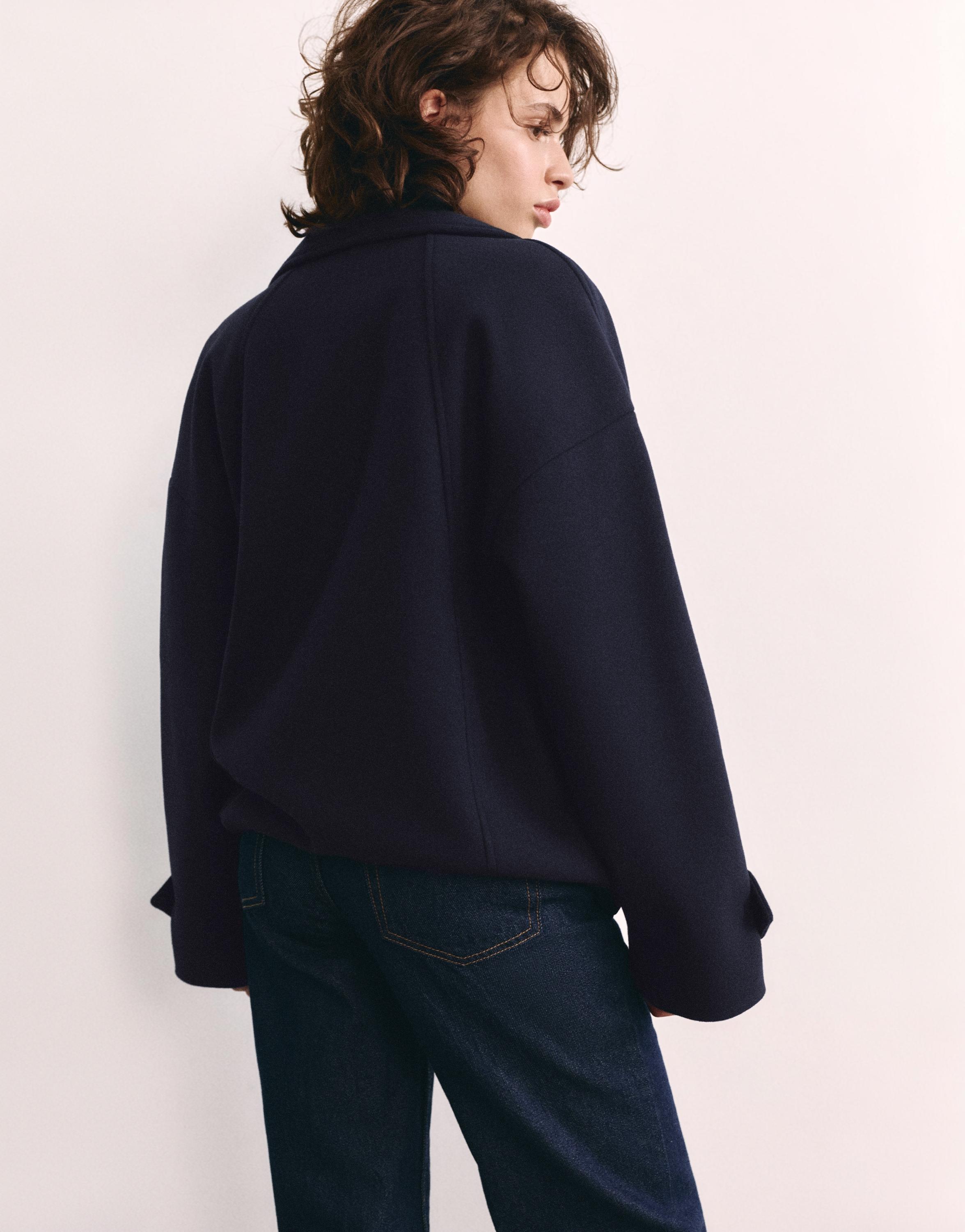 Short felt texture coat — Navy