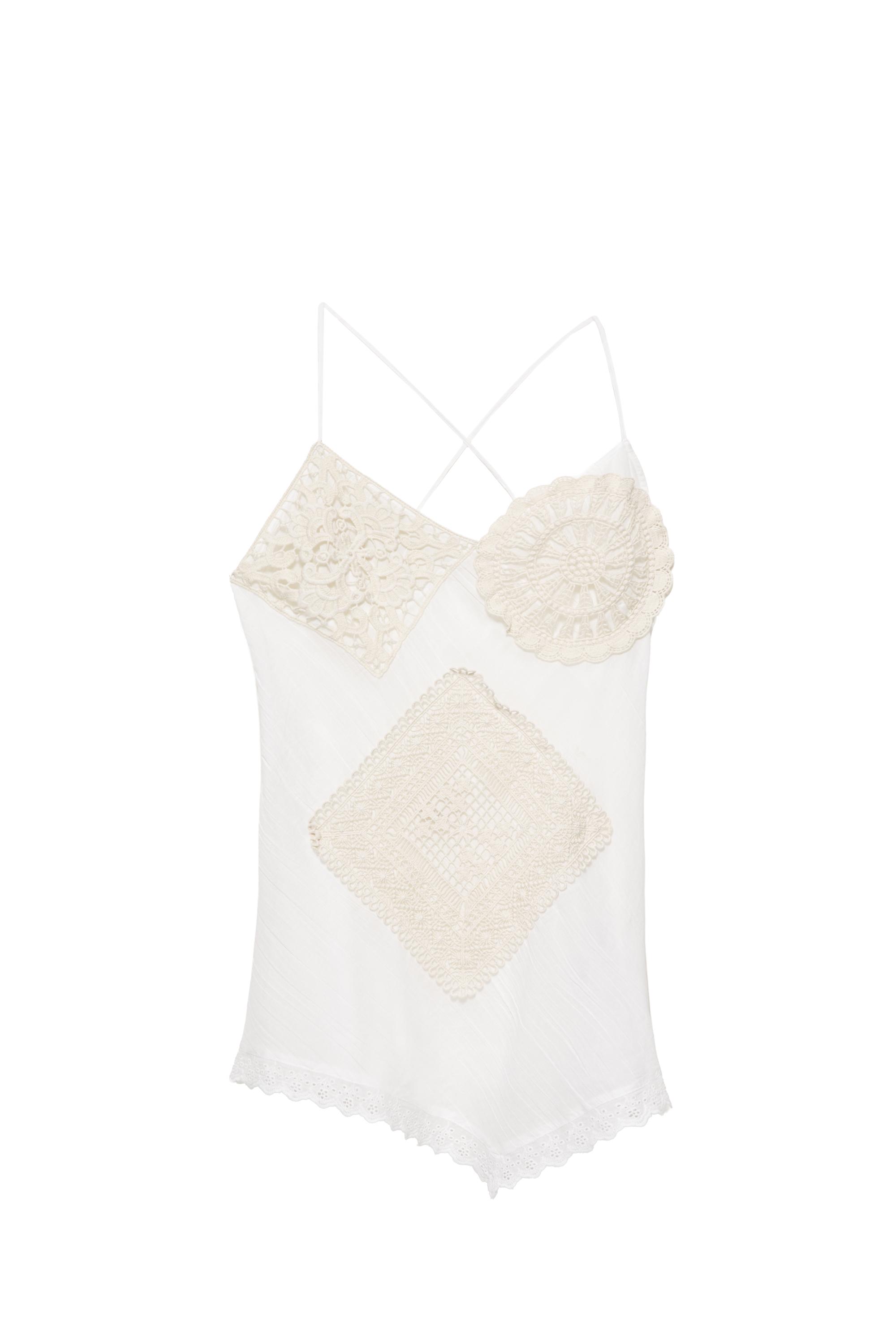Pull&Bear Asimetrik dantelli beyaz crochet top