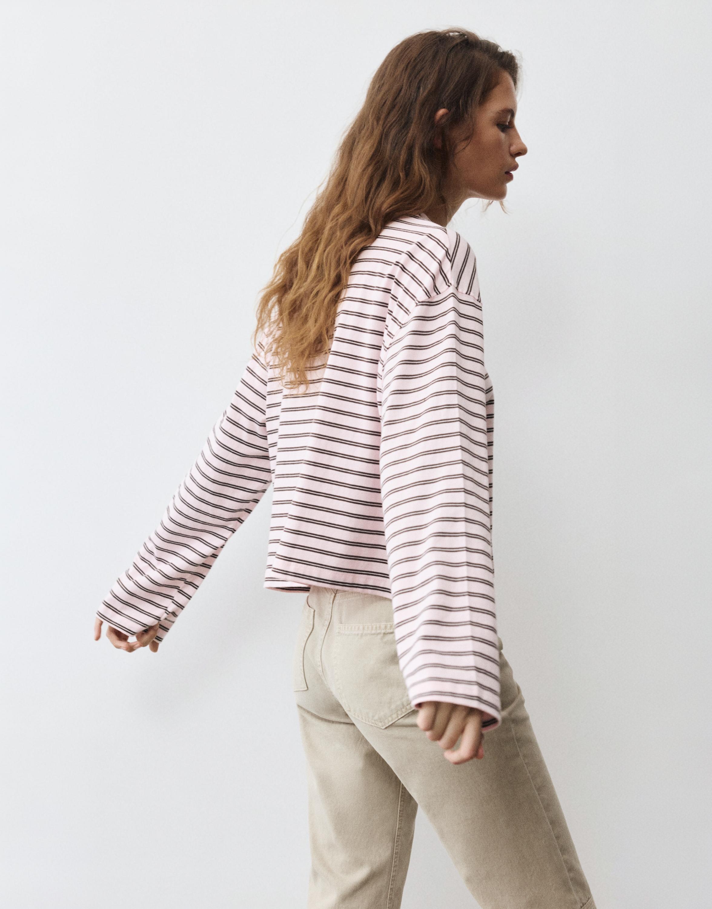 Boxy-fit long sleeve T-shirt — Striped