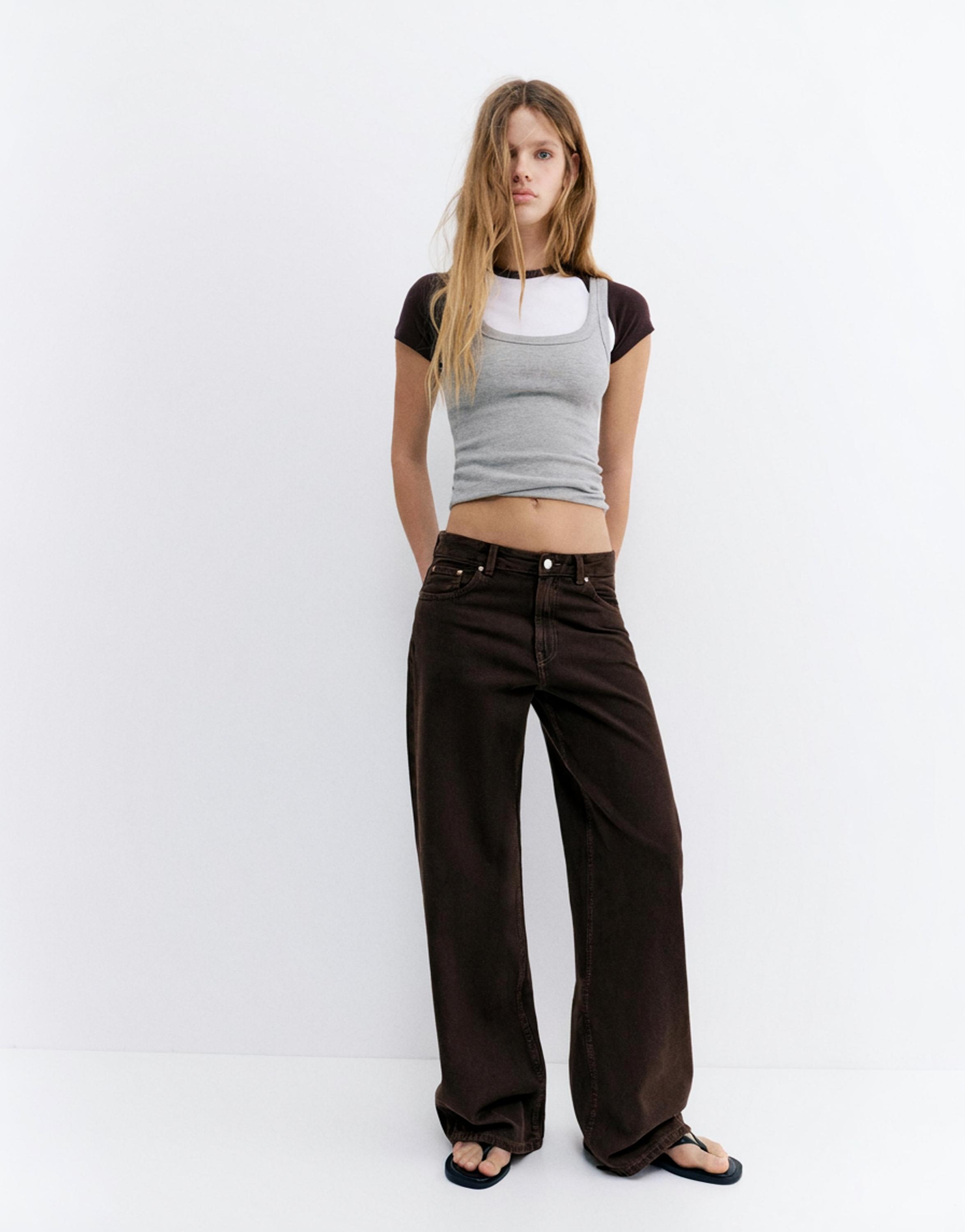 Mid-rise baggy jeans — Brown