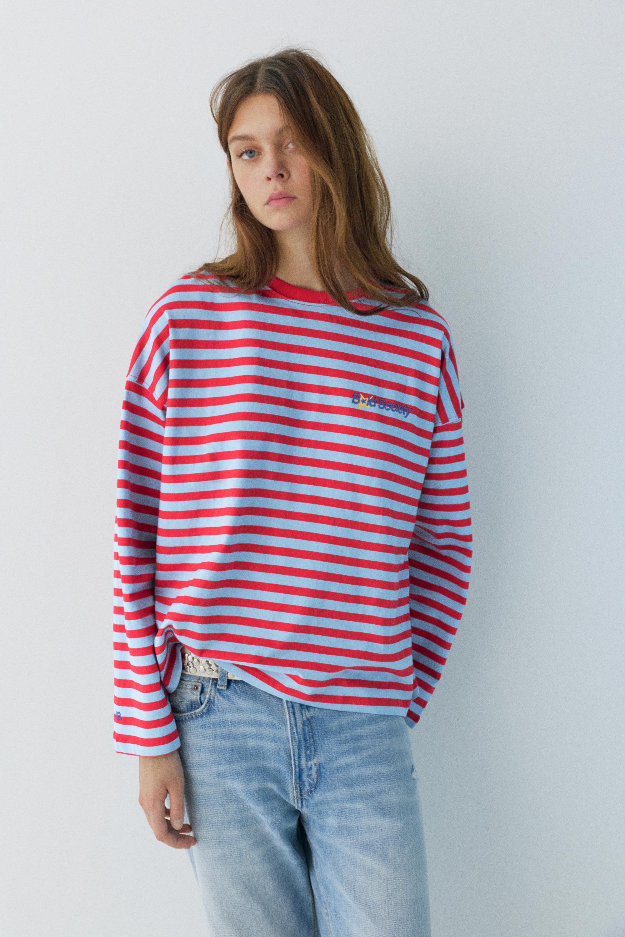 Yazı detaylı çizgili t-shirt - Görsel 13