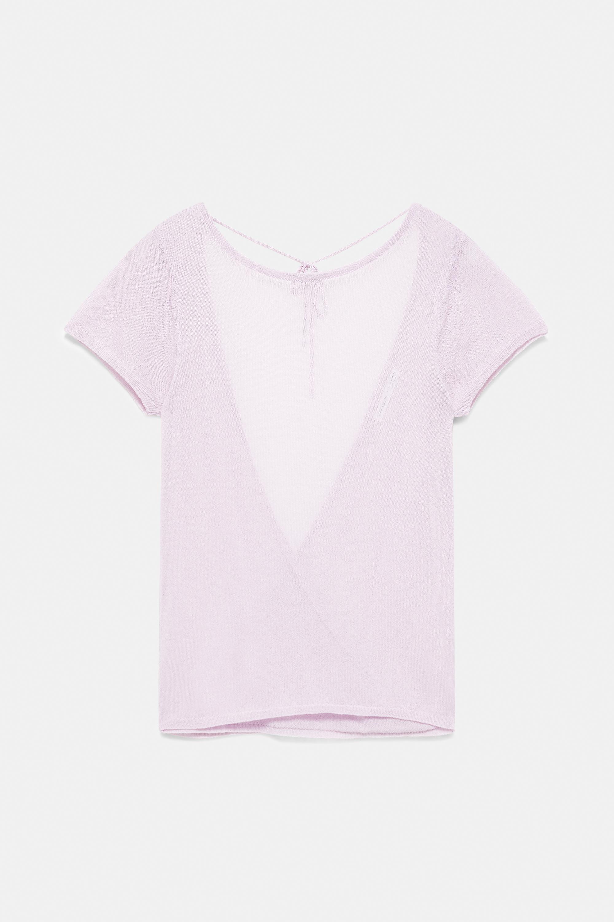 Short sleeve open-back knit top — Lilac