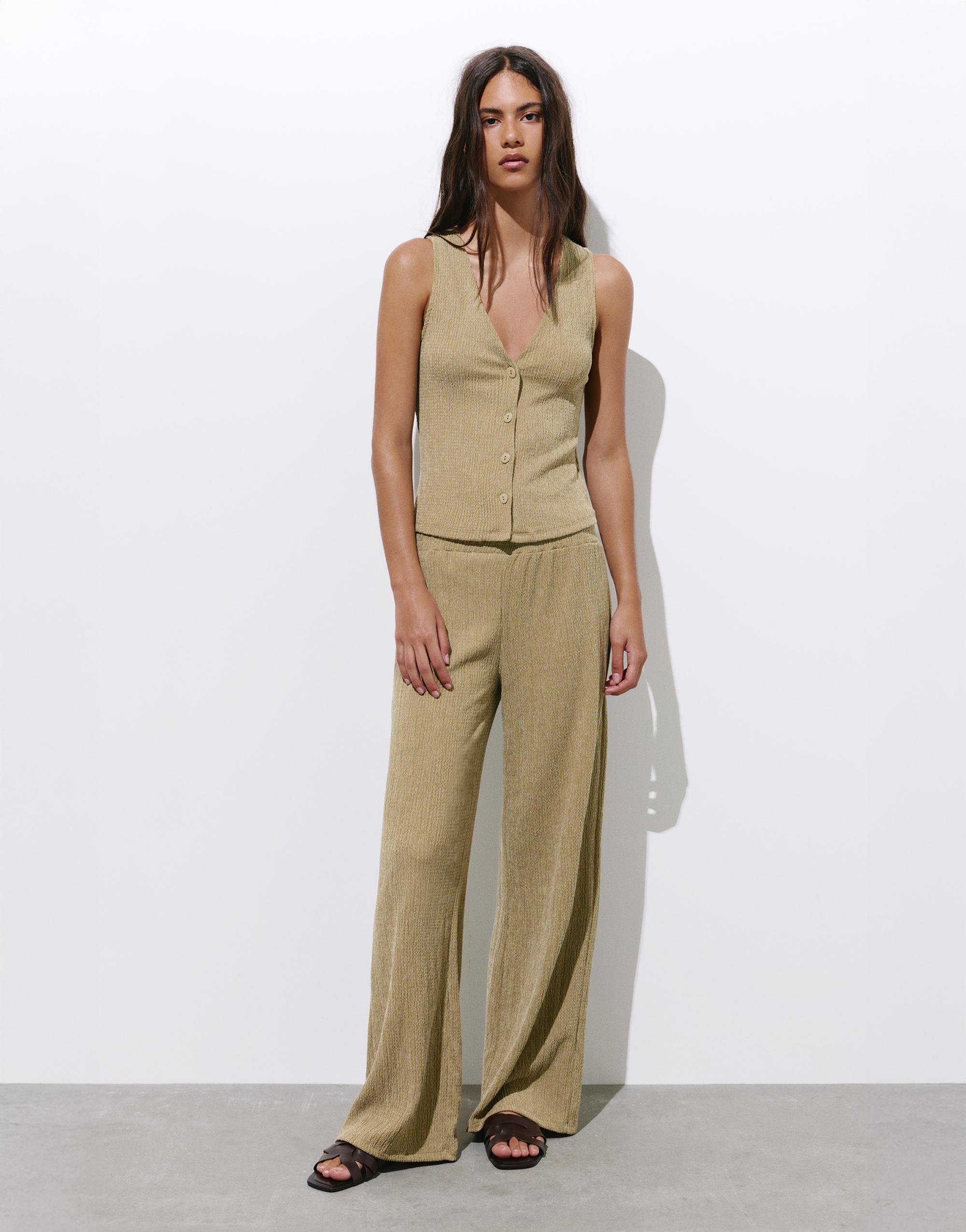 Wide-leg crepe trousers — Khaki