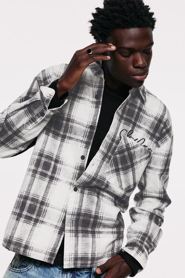 Long sleeve embroidered check shirt — Off white 1