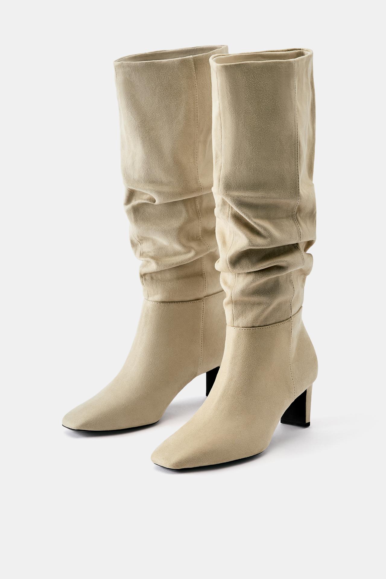 Ruched tall boots — Ecru