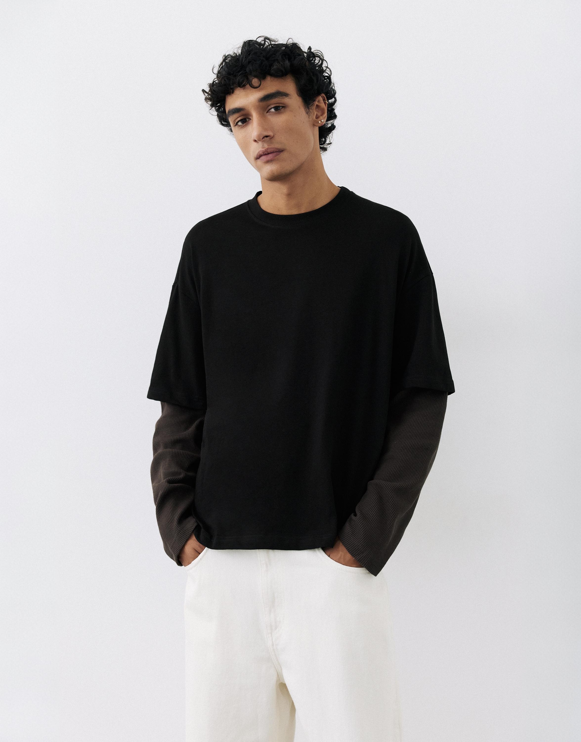 Double-layer long sleeve T-shirt — Black