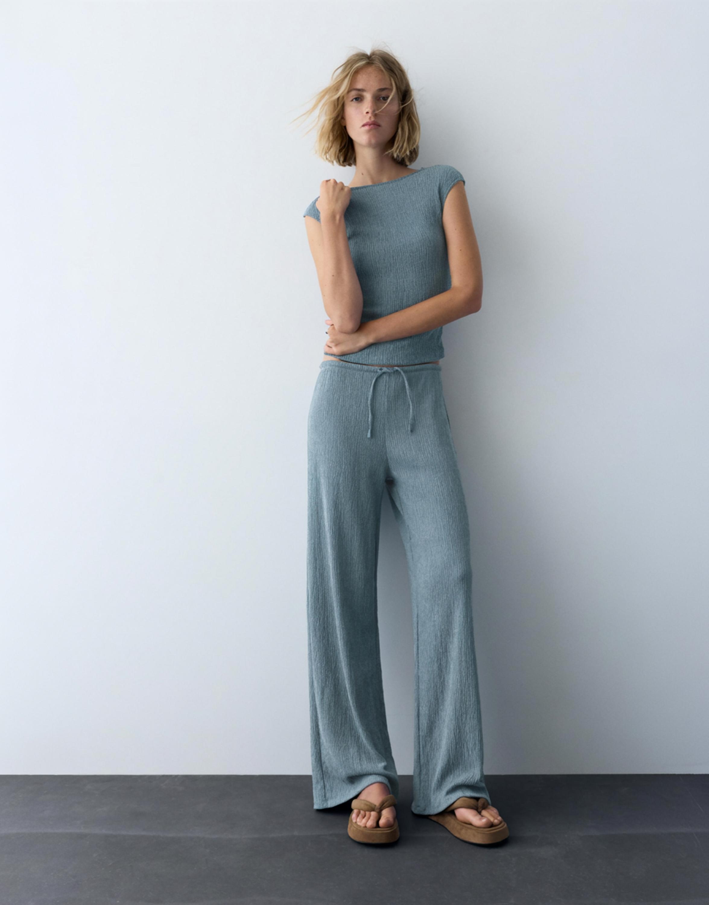 Bambula geniş paça pantolon - Görsel 8