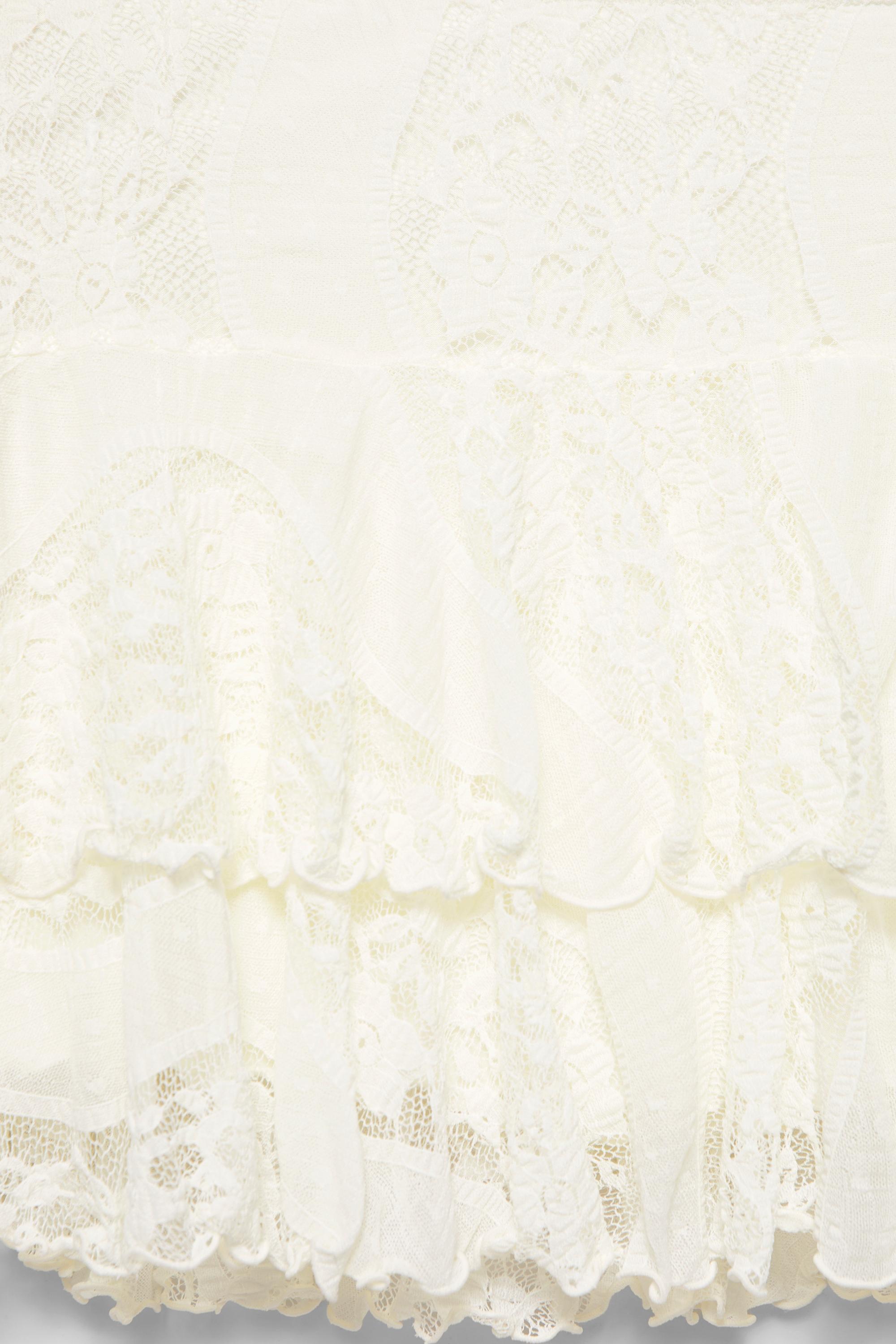 White lace ruffle mini skirt — Ecru
