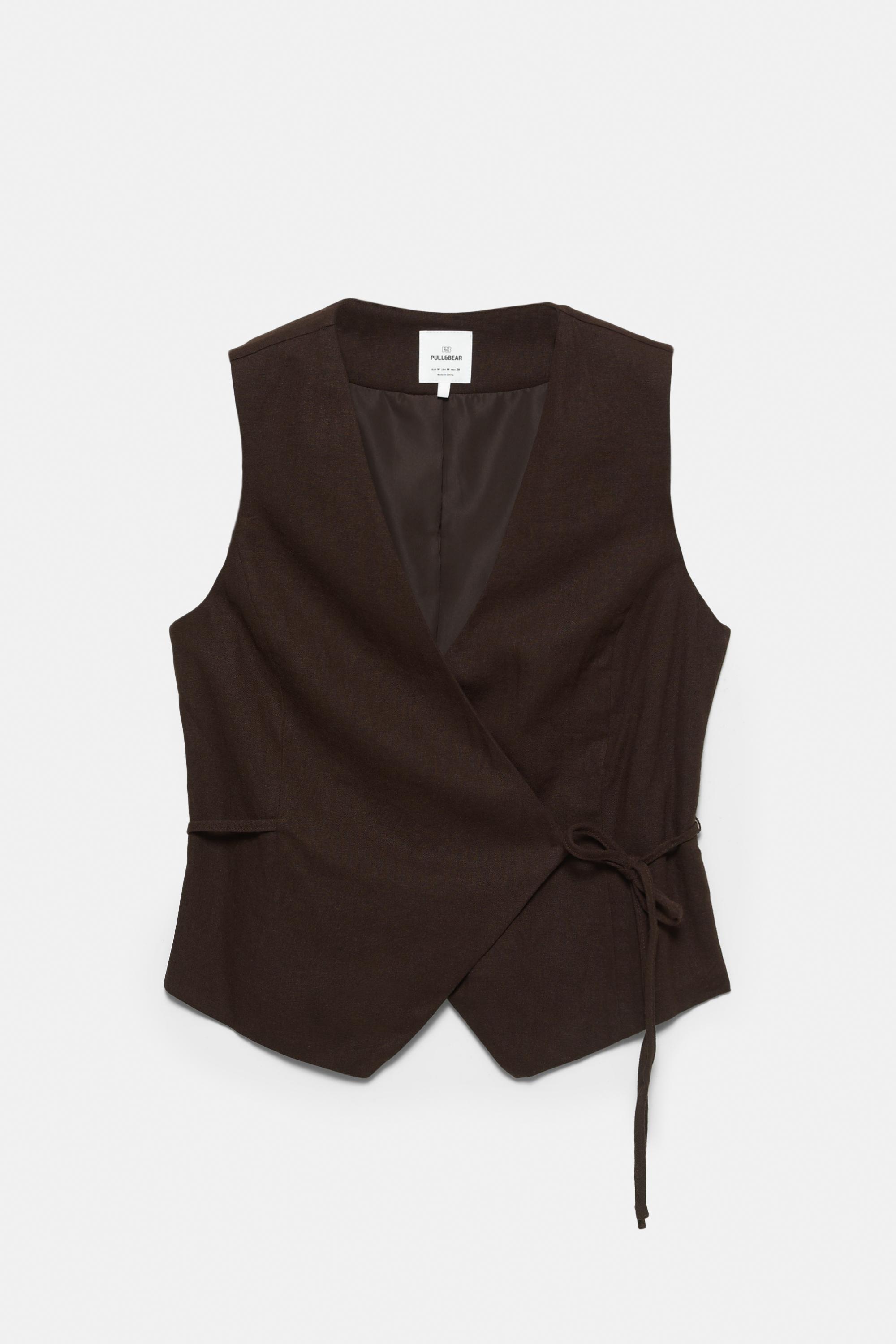 Rustic linen-blend waistcoat — Brown