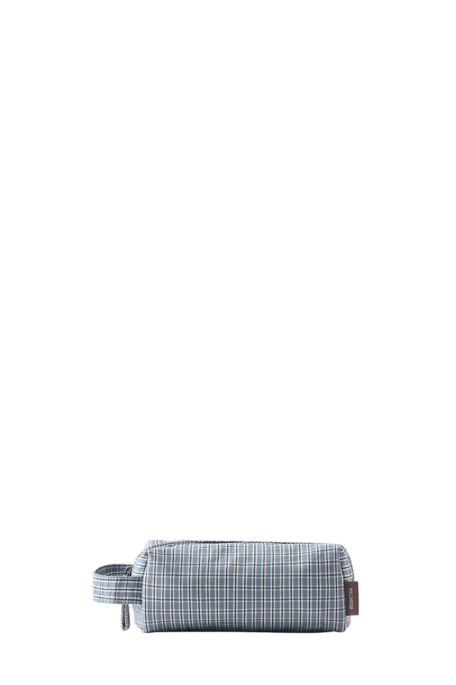 Check print pencil case — Blue
