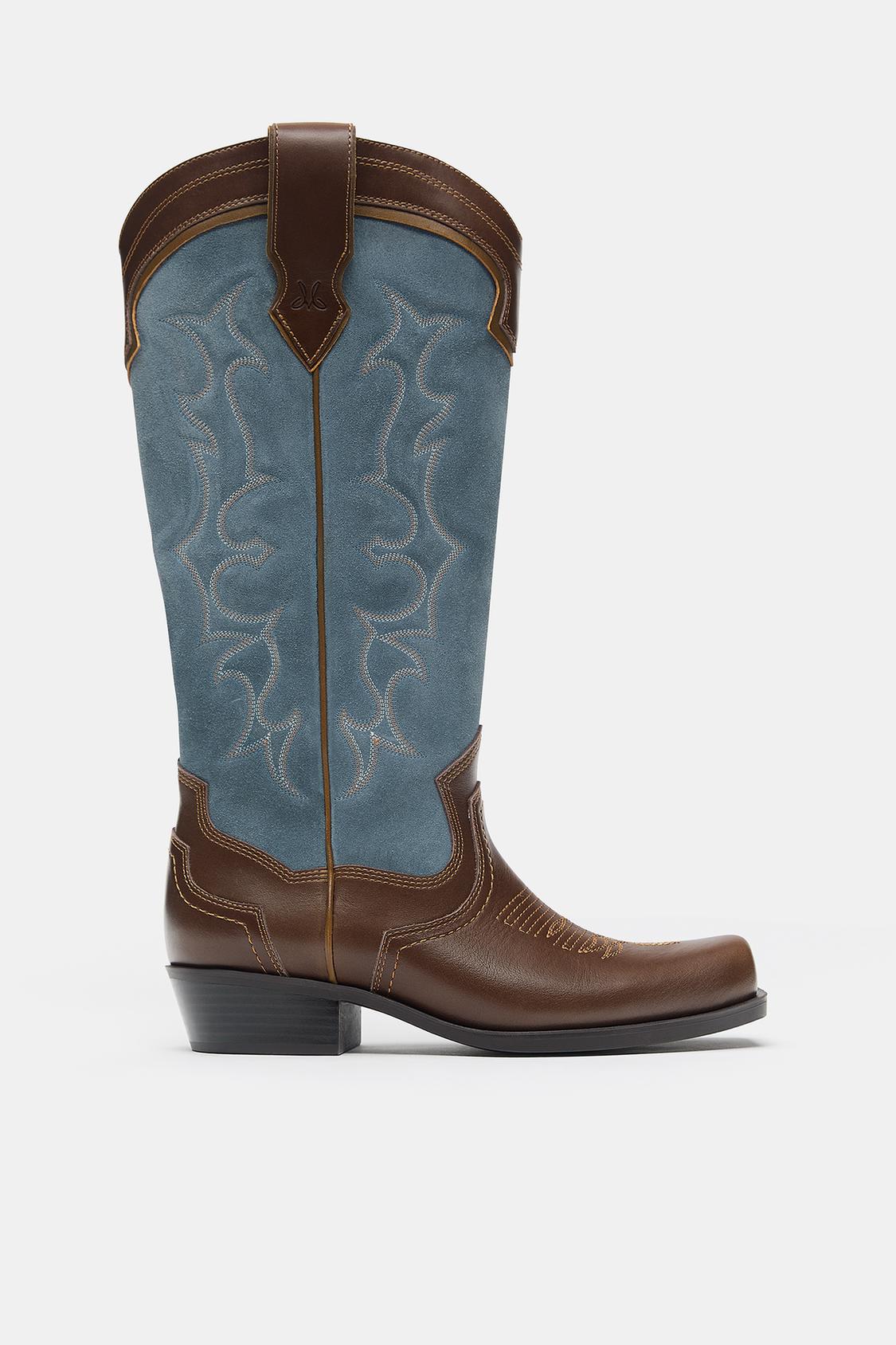 Bottes De Cowboy Femme Lagrange En Cuir Noir Motif Multicolore – Pointure 9.5 M – Fabriquées Au Mexique