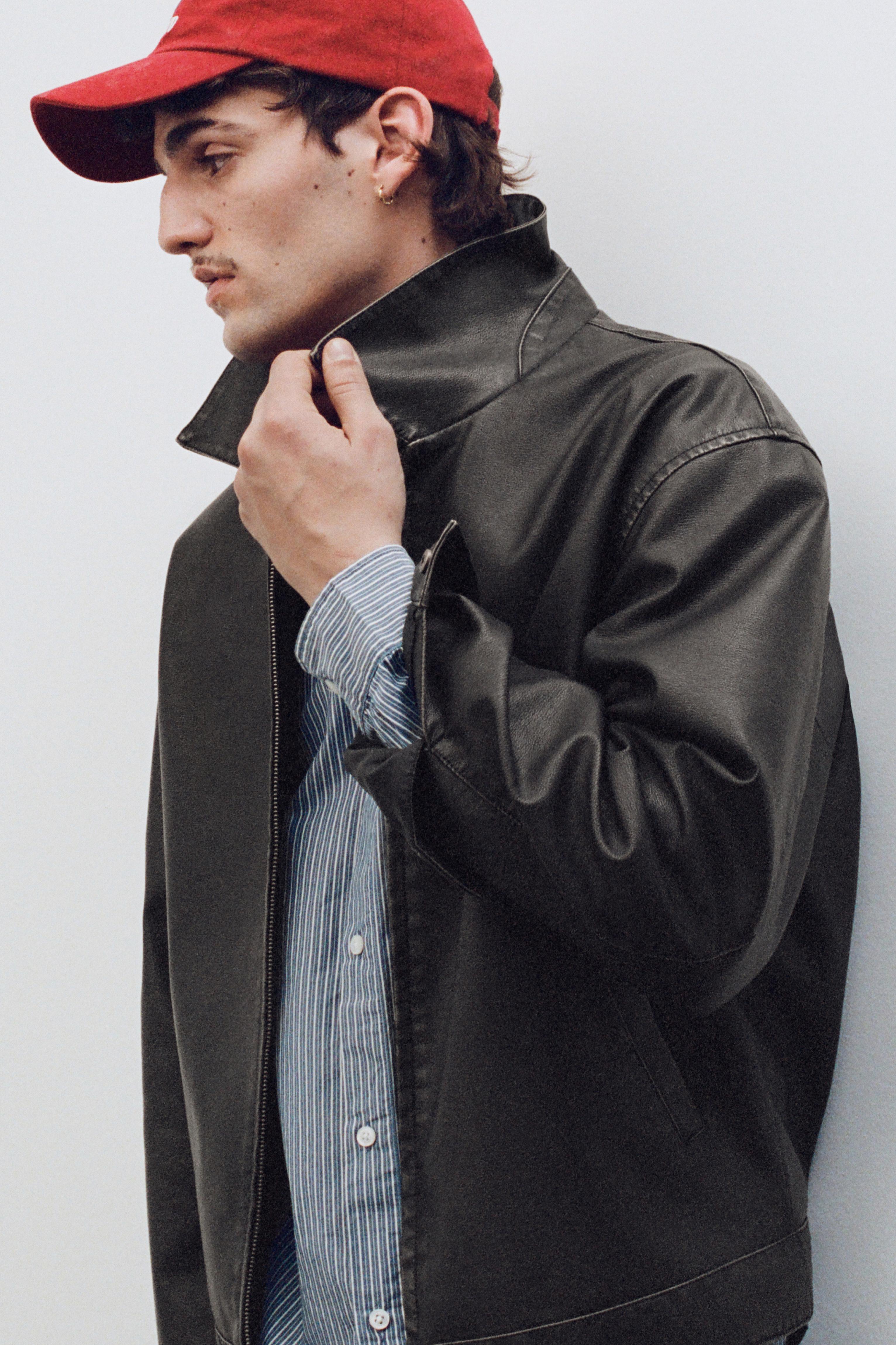 Washed faux leather jacket — Dark grey