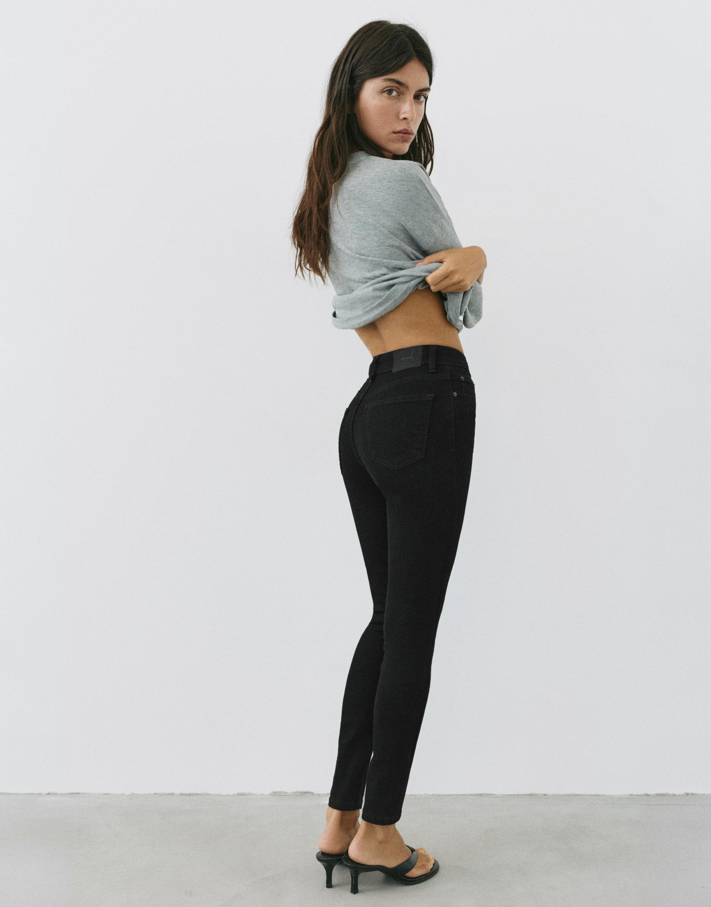 High-waist skinny jeans — Black marl