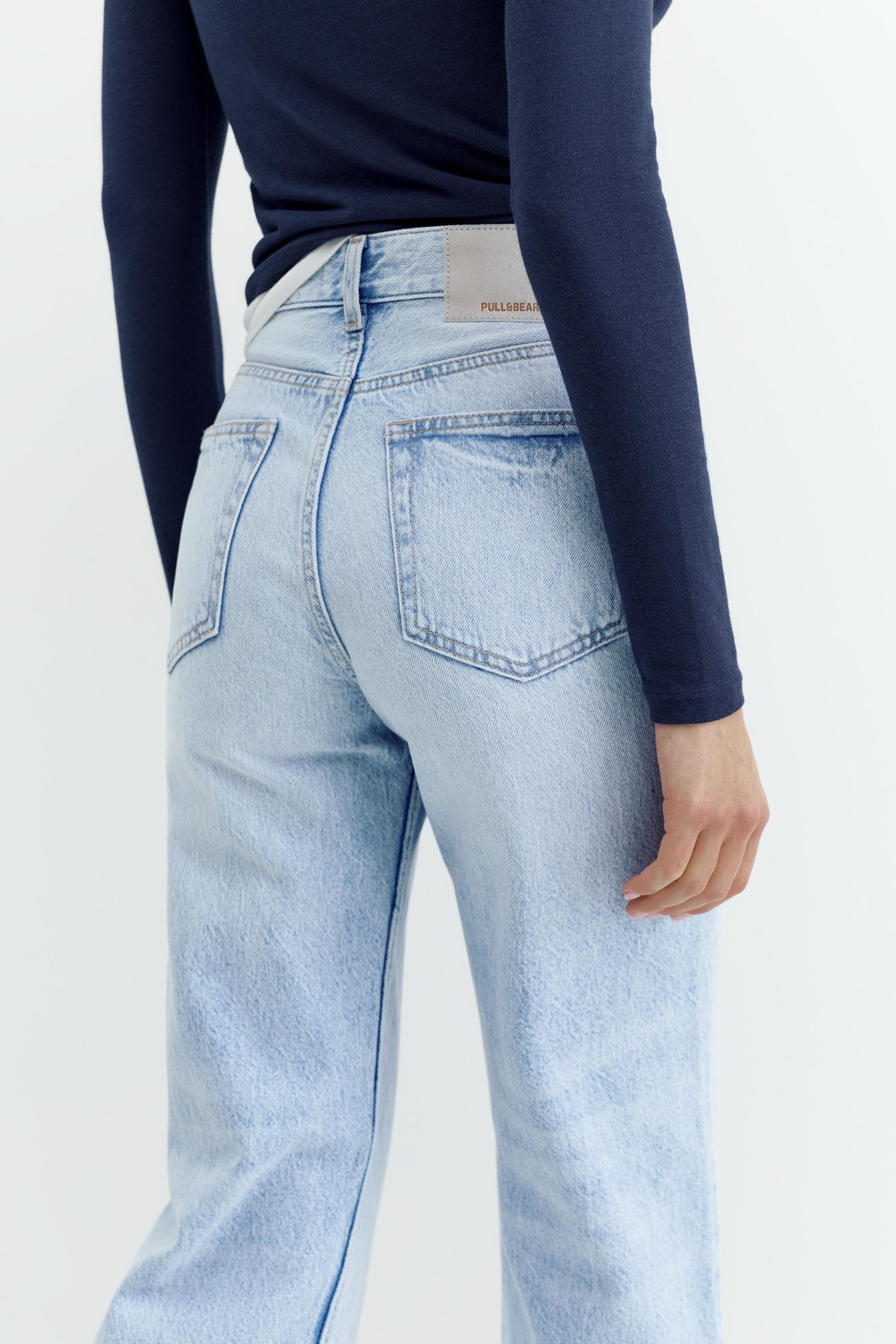 High-waist wide straight-leg jeans — Sky blue