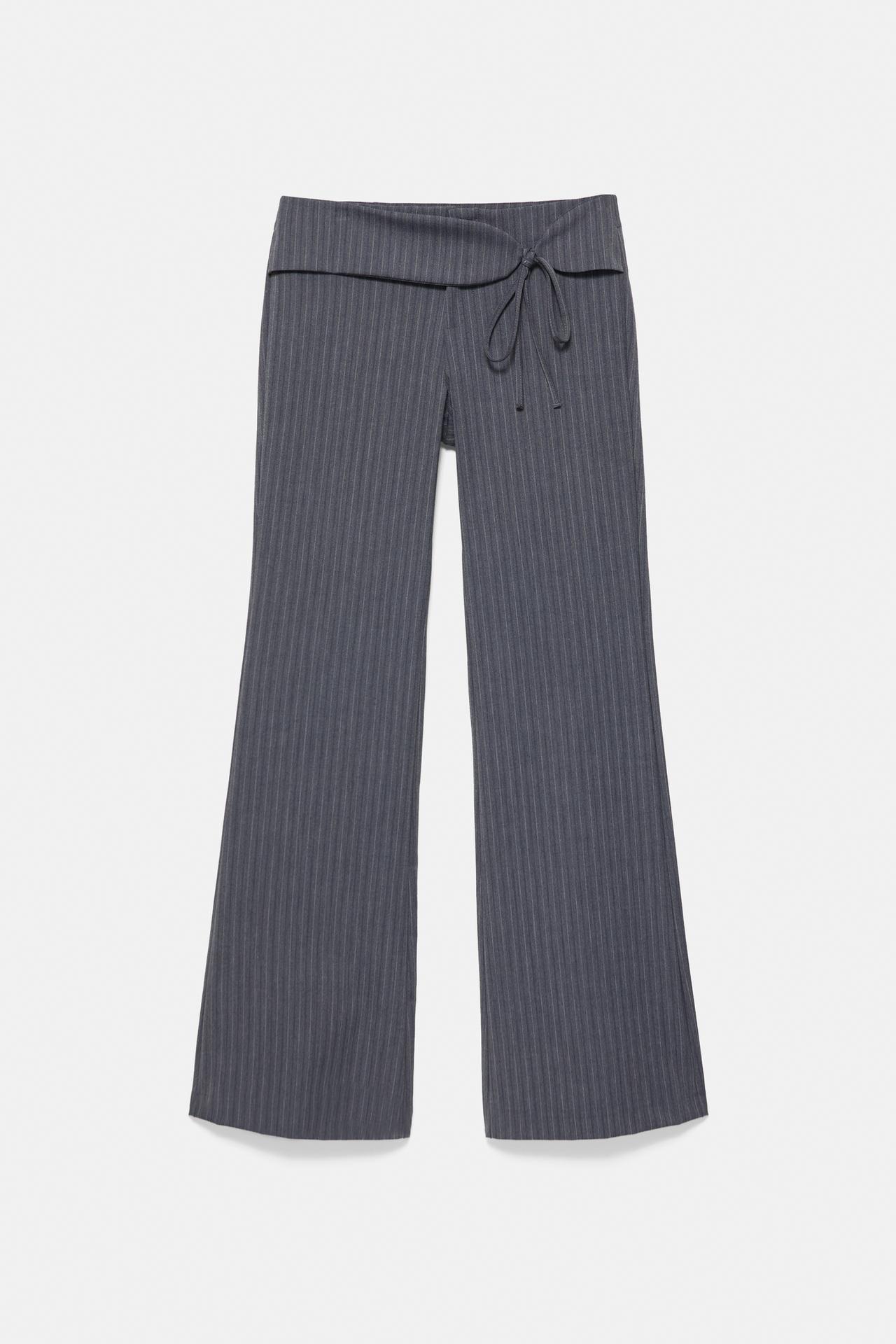 Striped flared trousers with belt — Anthracite grey