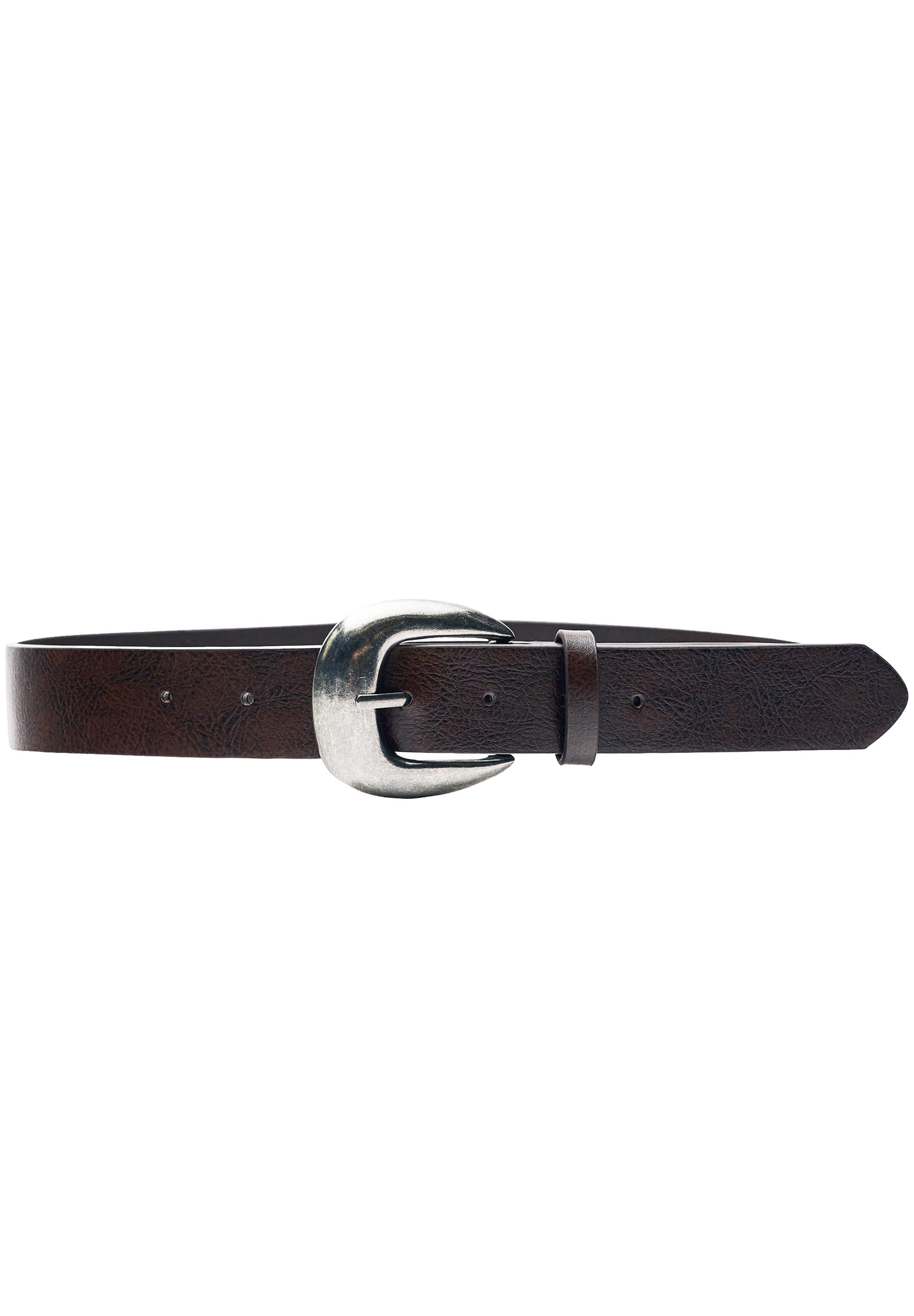 Leather effect belt with large buckle — Brown
