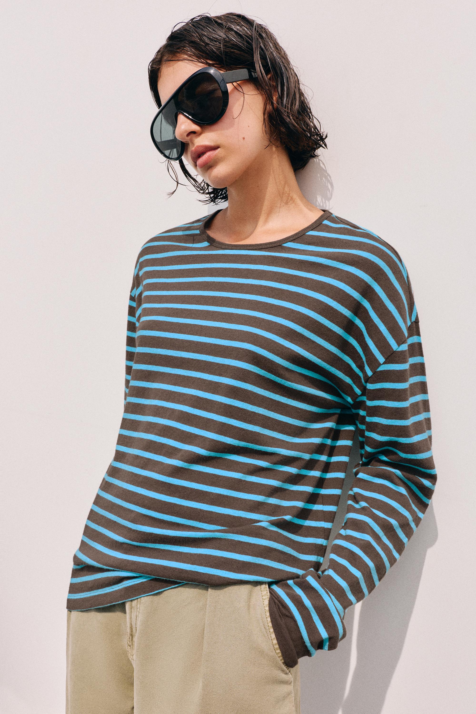 Oversize long sleeve striped T-shirt — Brown