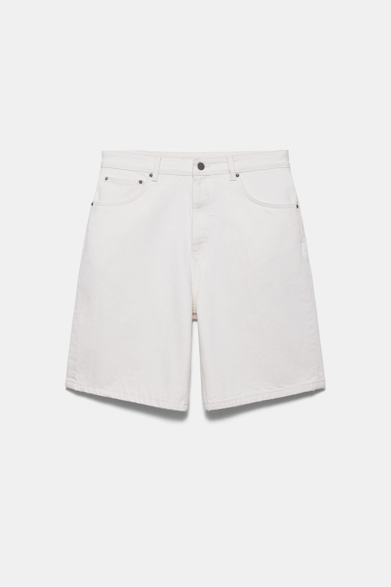 Baggy denim Bermuda shorts — Ecru