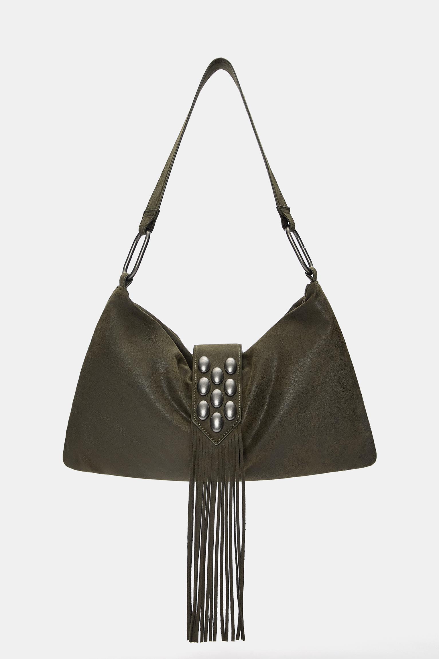 Schultertasche Mit Nieten Und Fransen
