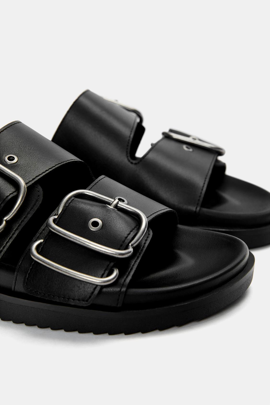 Flat slider sandals with buckles PULL&BEAR