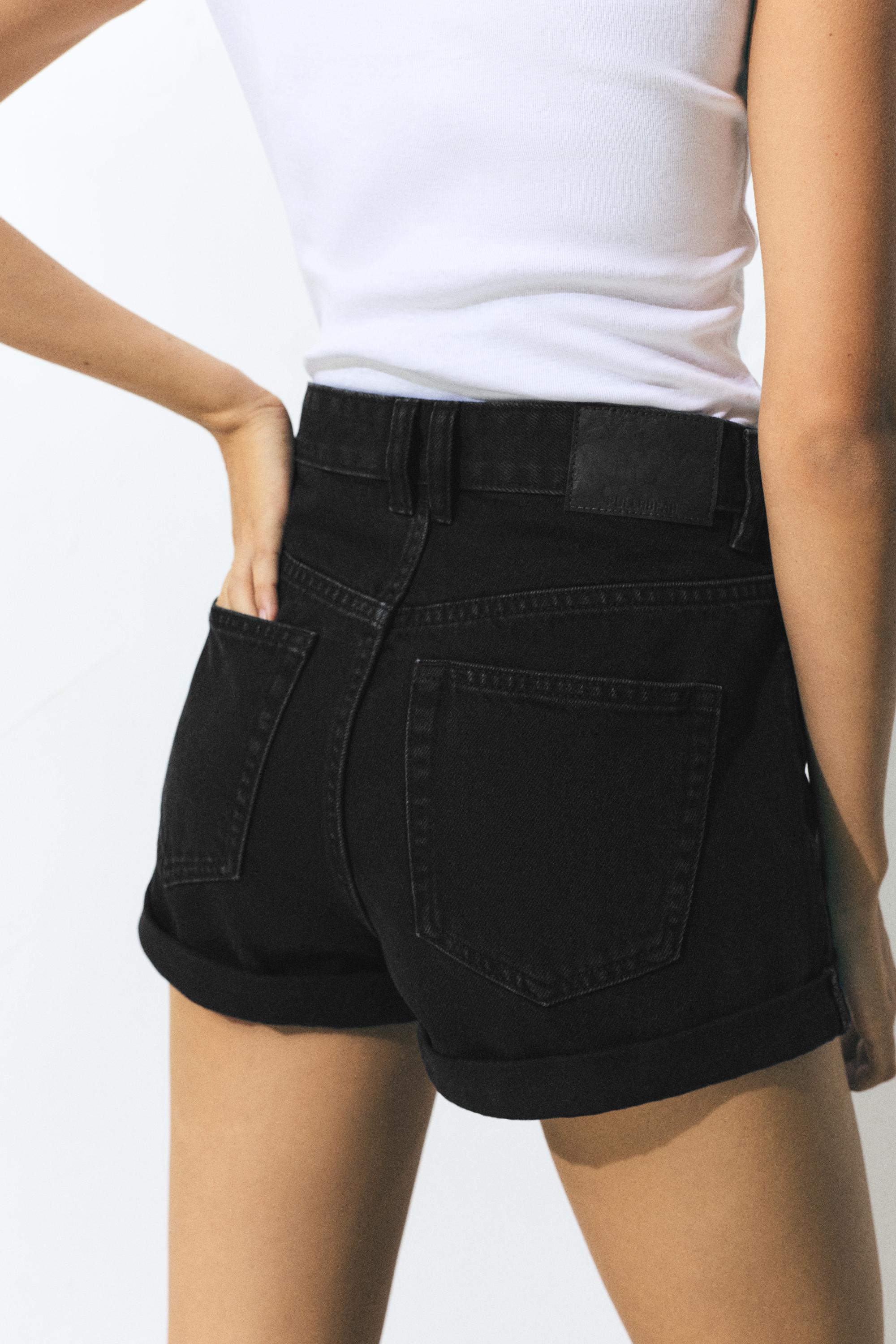 Denim mom fit shorts with turn-up hems — Black
