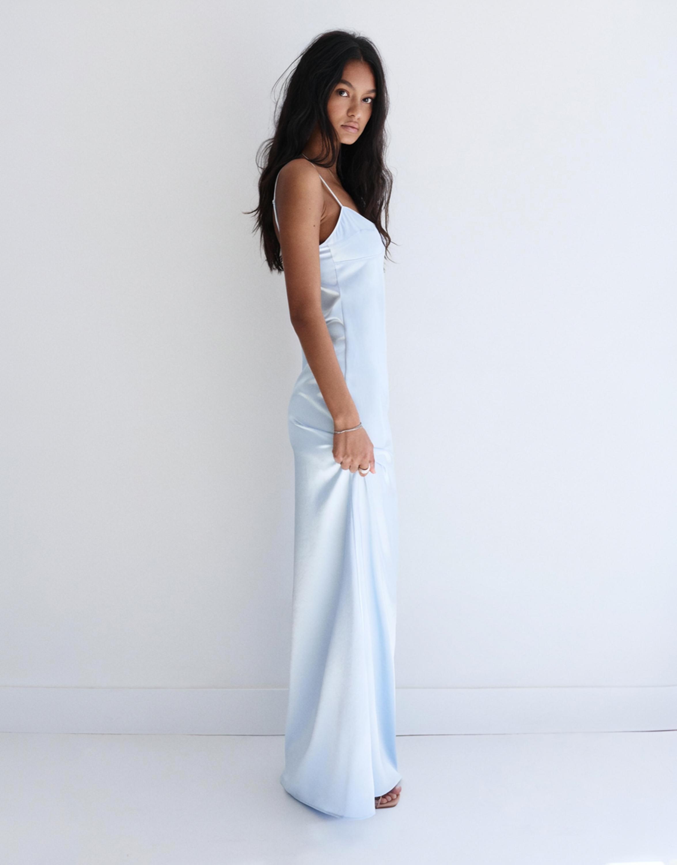 Satin strappy midi dress — Sky blue