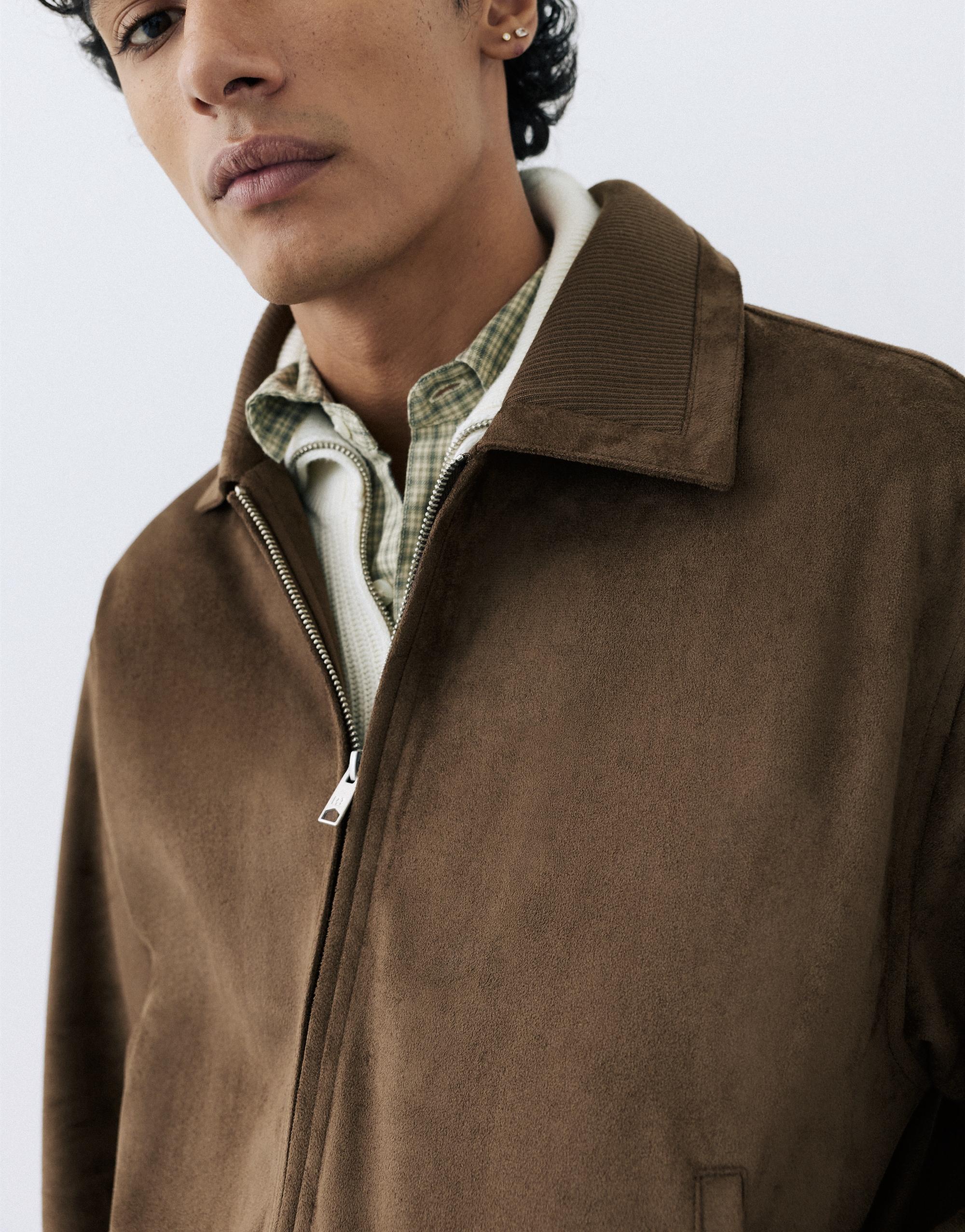 Faux suede jacket — Dark brown