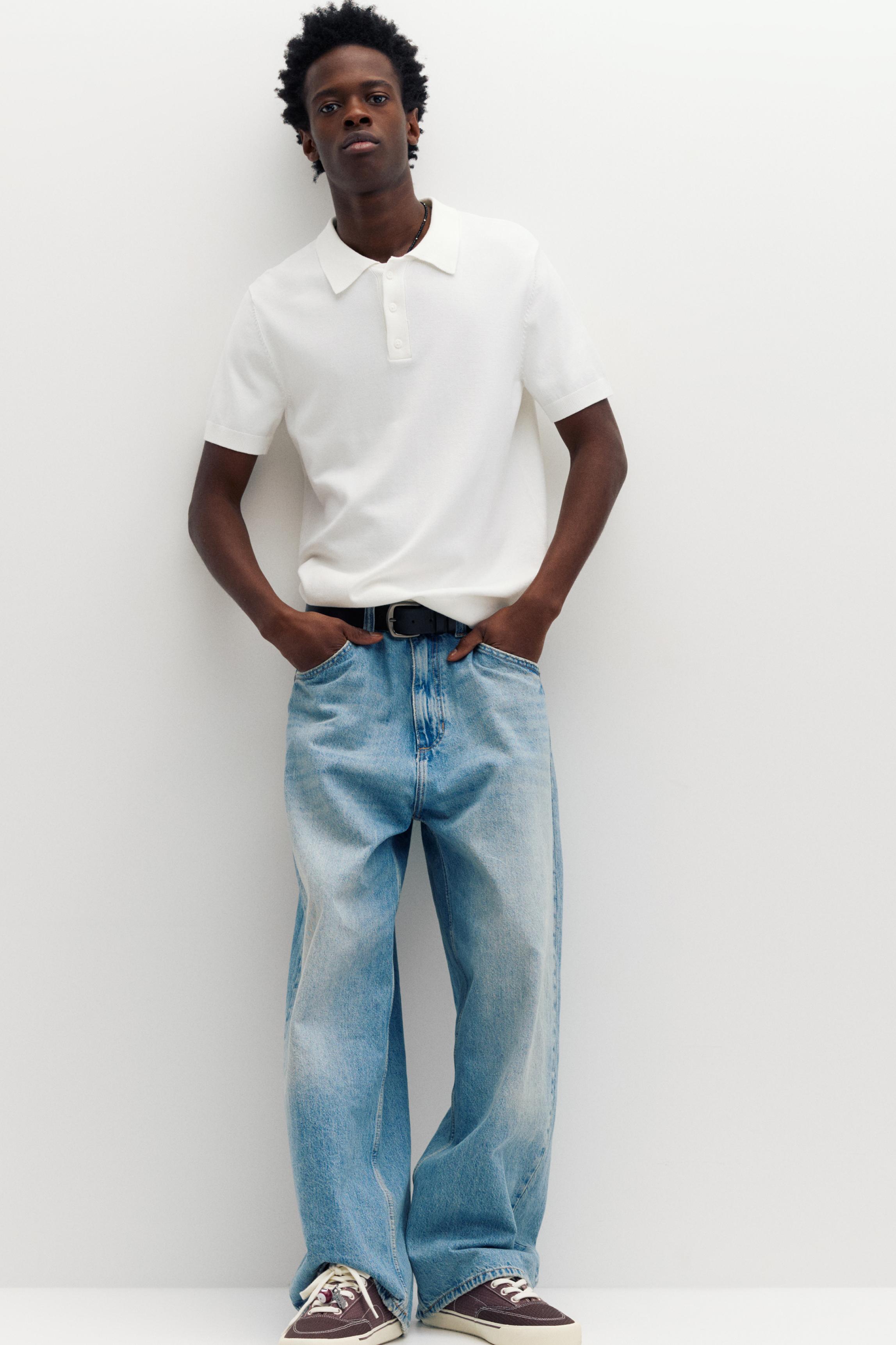 Short sleeve knit polo shirt — Off white