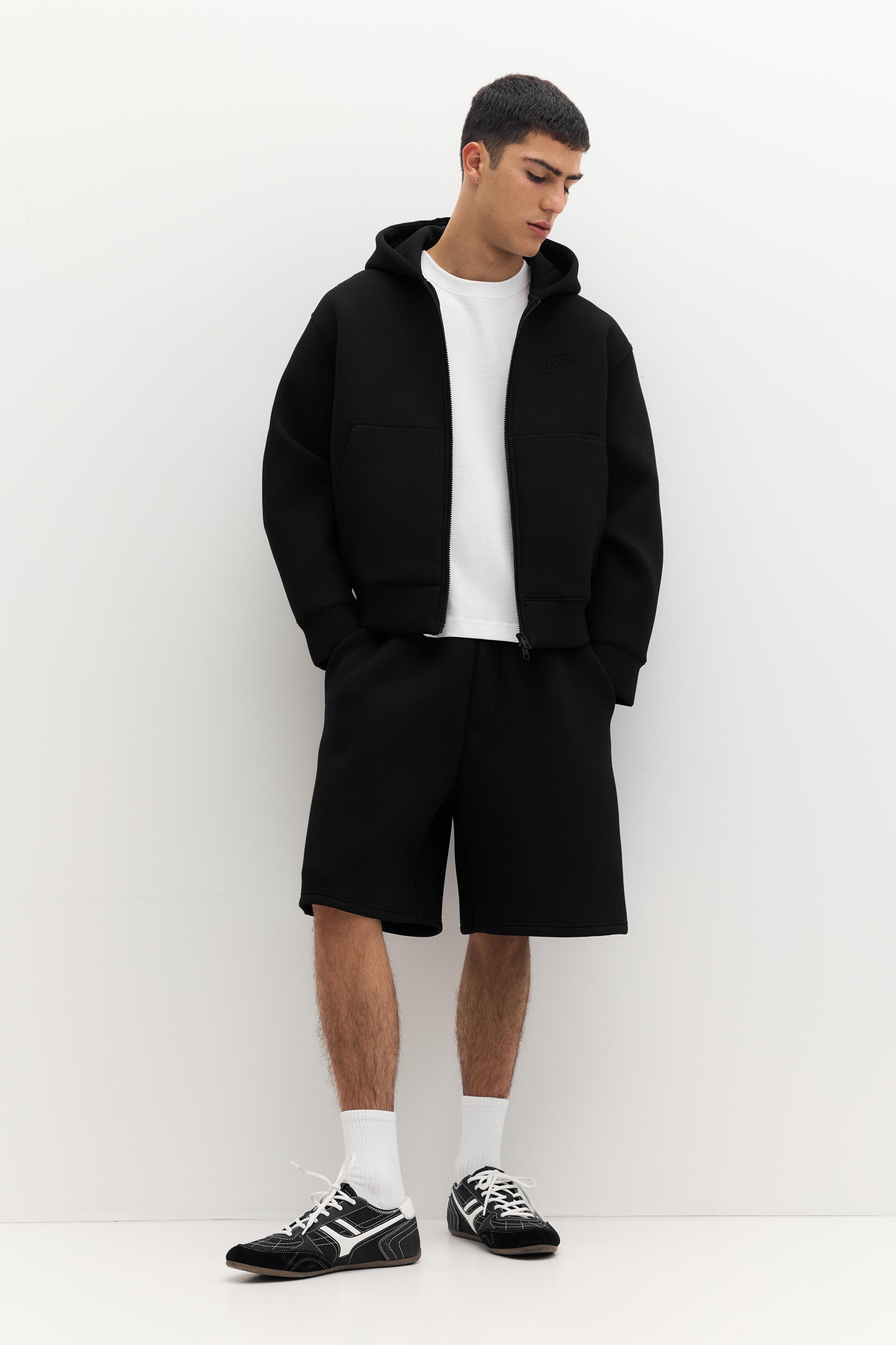 Neoprene-effect hoodie — Black