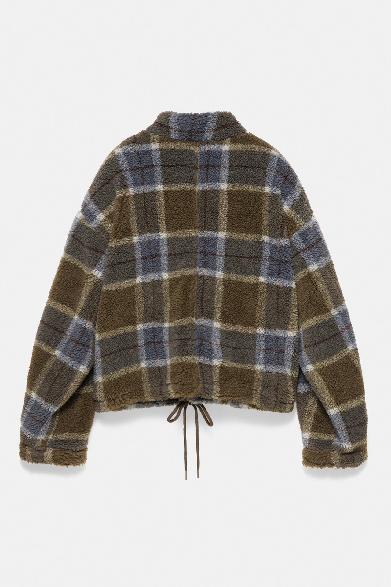Check faux shearling jacket — Dark khaki