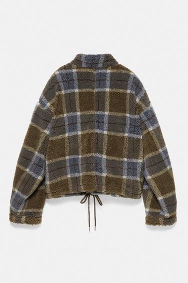 Check faux shearling jacket — Dark khaki 6