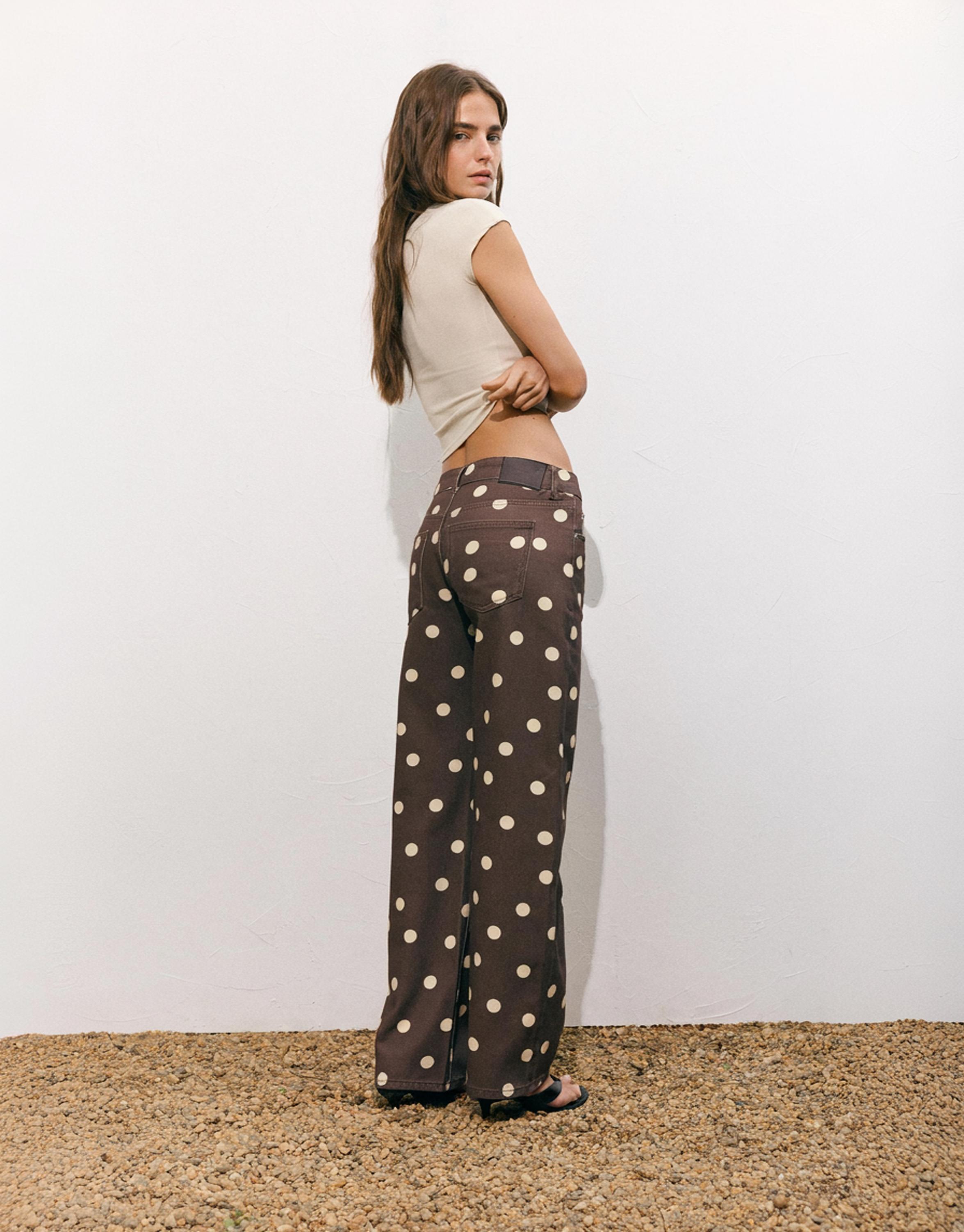 Polka dot straight-leg jeans — Brown