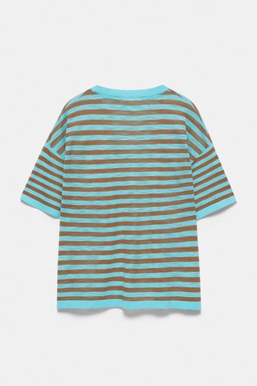 Striped knit T-shirt — Turquoise 6