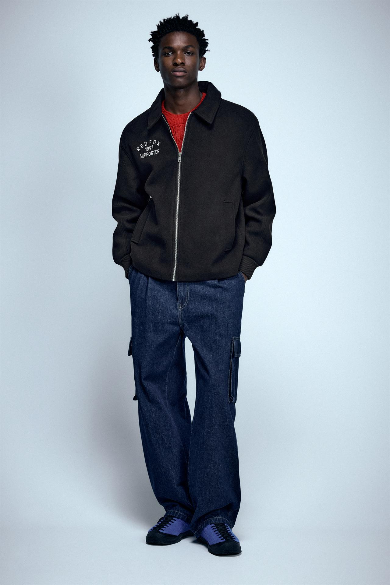 Wool-blend zip-up jacket — Navy