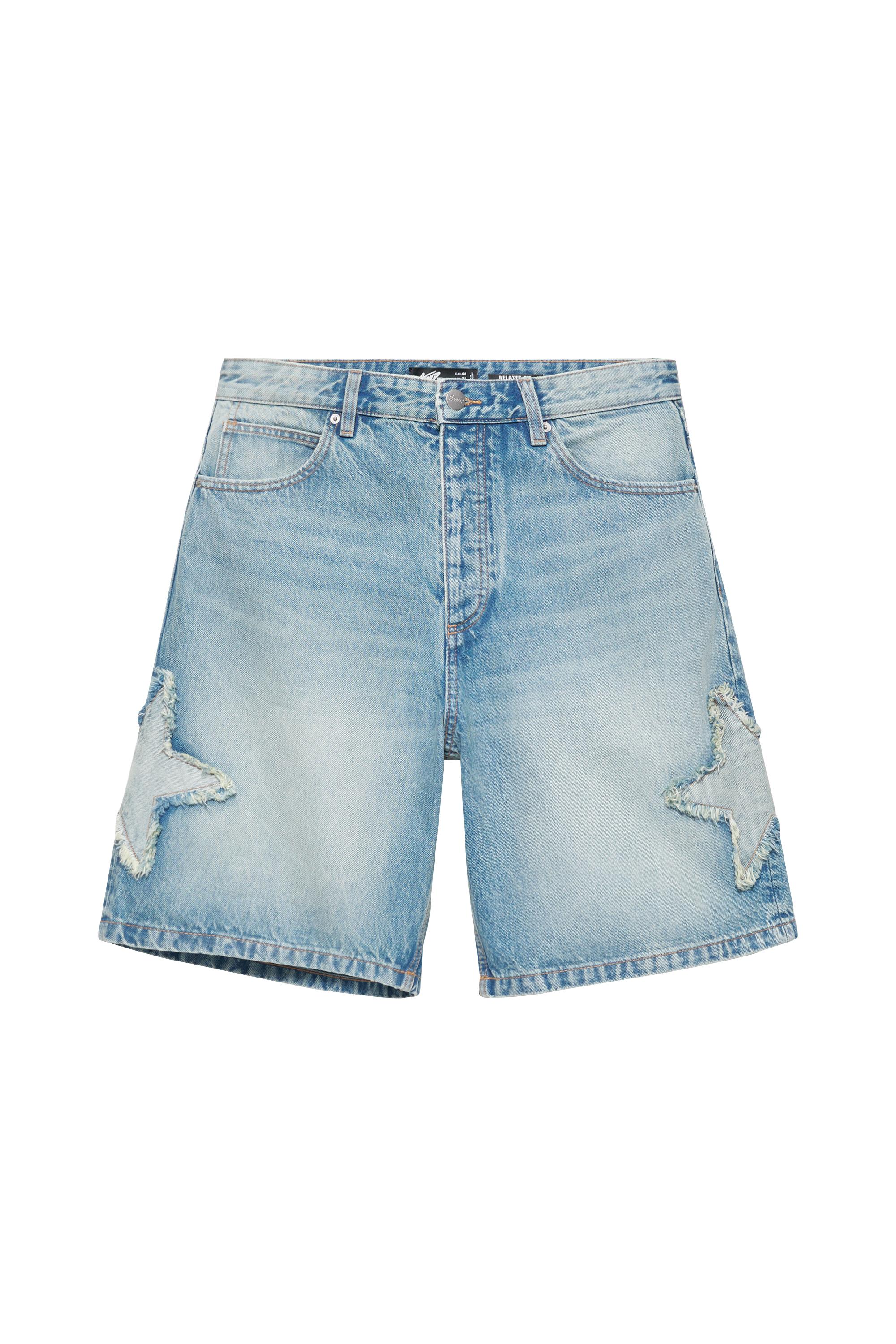 Pull&Bear Yıldız detaylı relaxed fit denim bermuda şort görsel 5