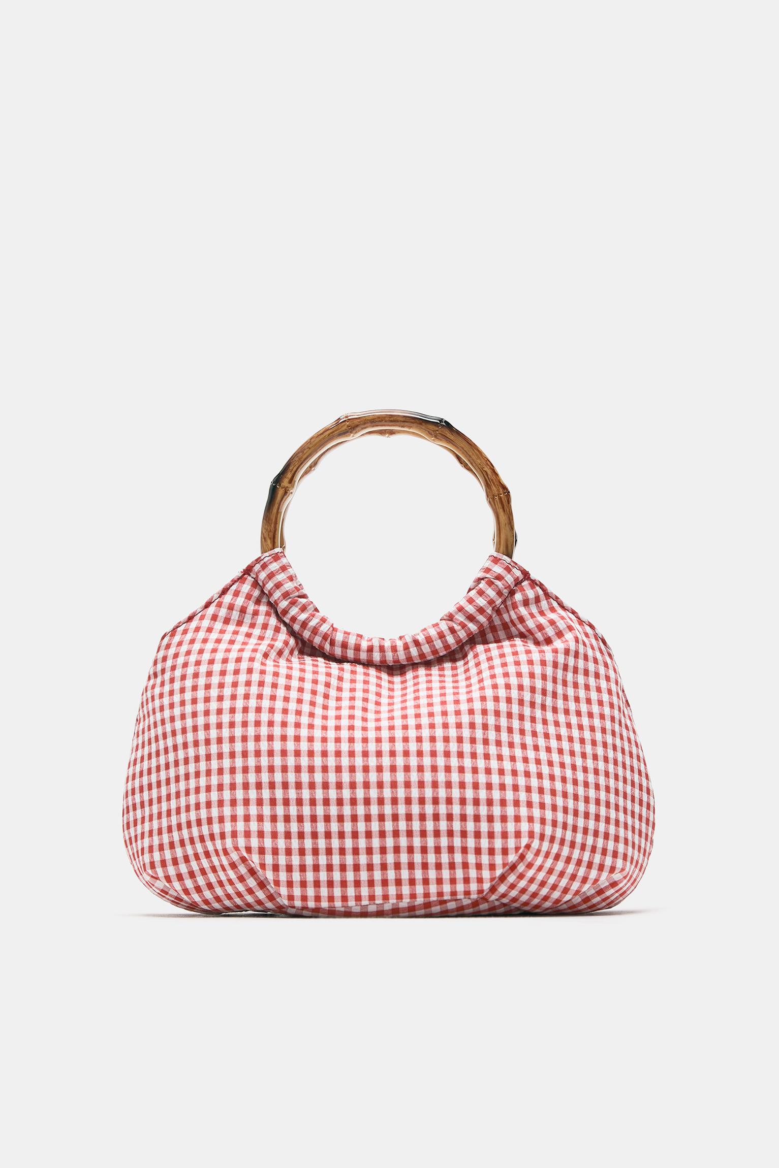 Gingham print handbag — Red