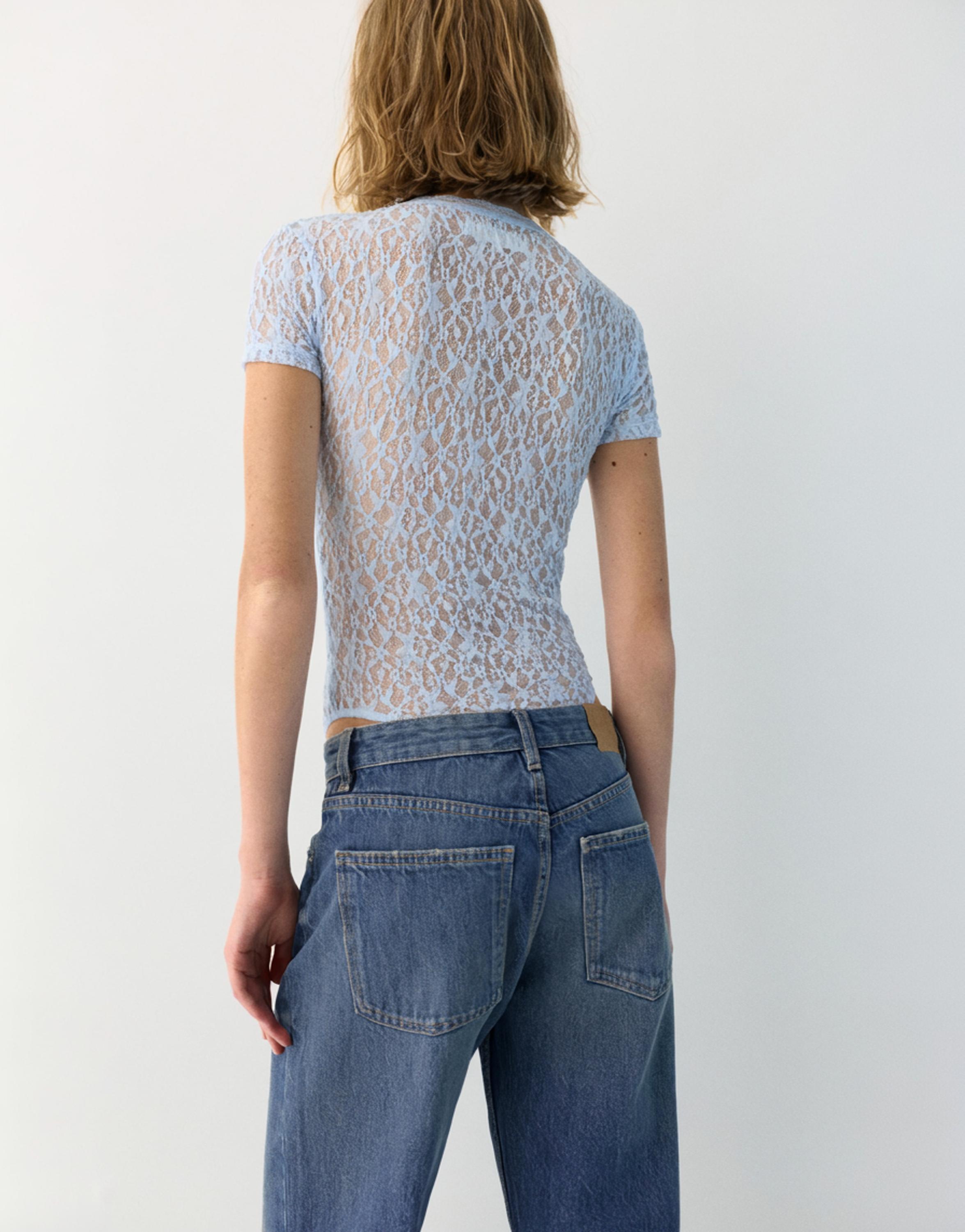 Short sleeve lace bodysuit — Sky blue