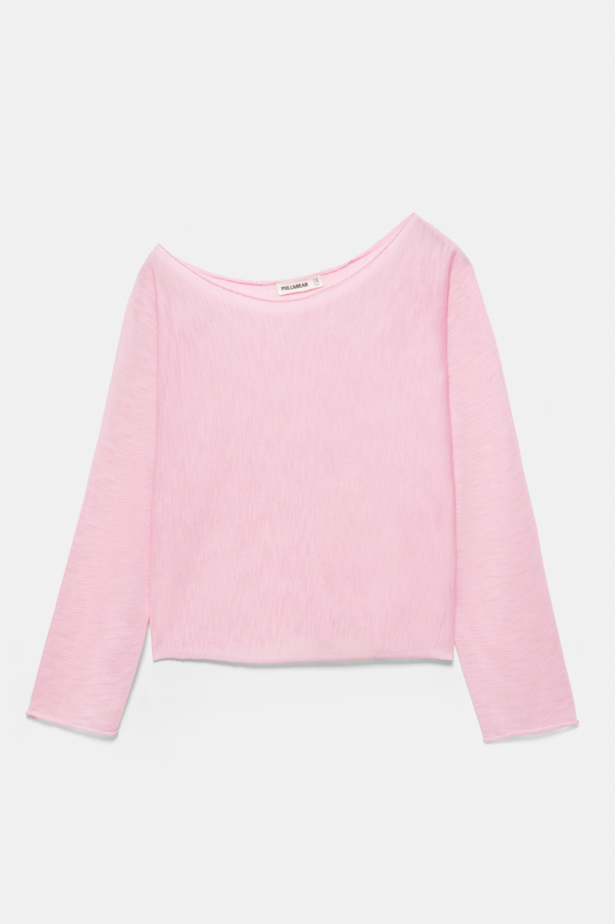Fine knit asymmetric T-shirt — Pink