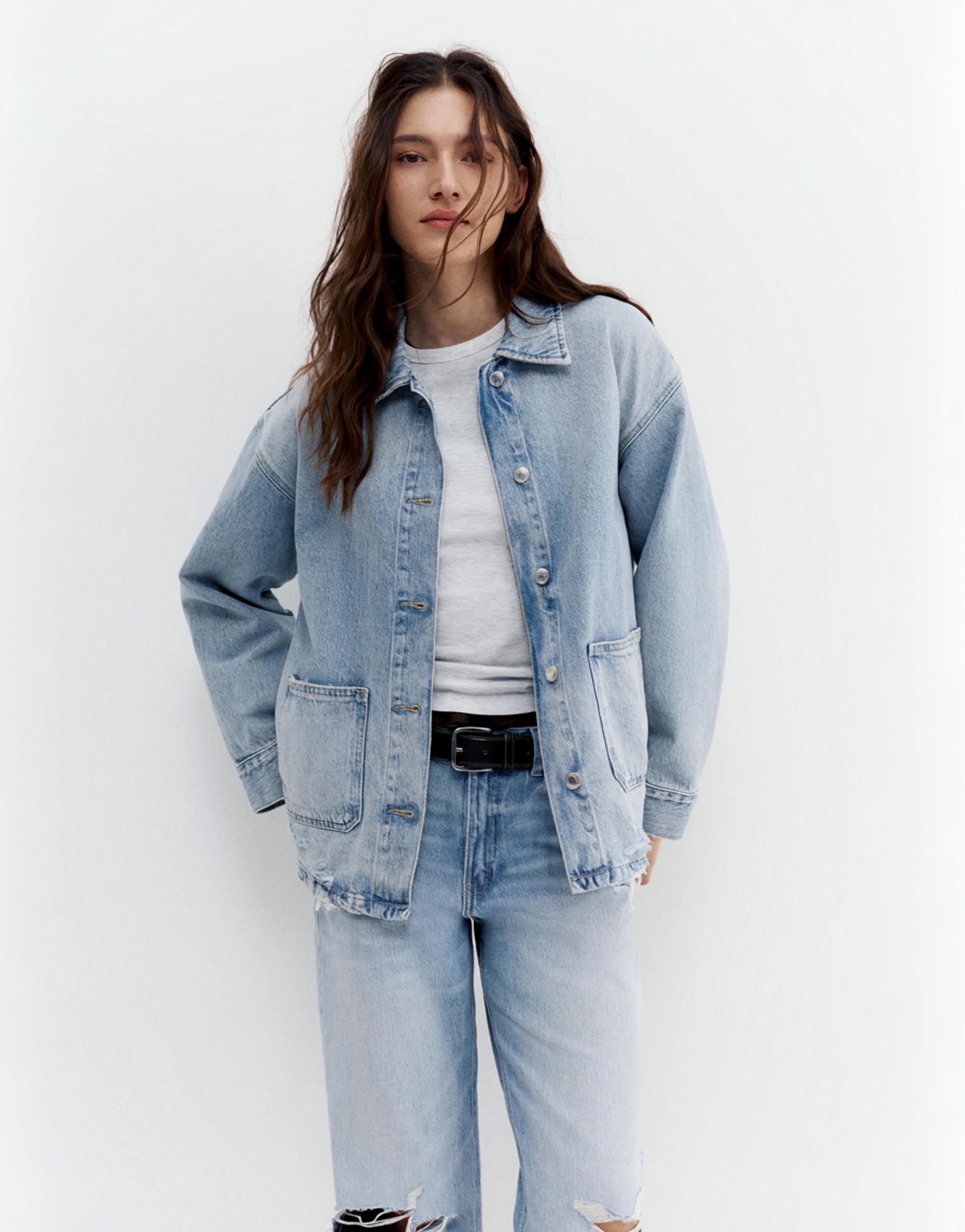 Worker denim ince ceket - Görsel 7