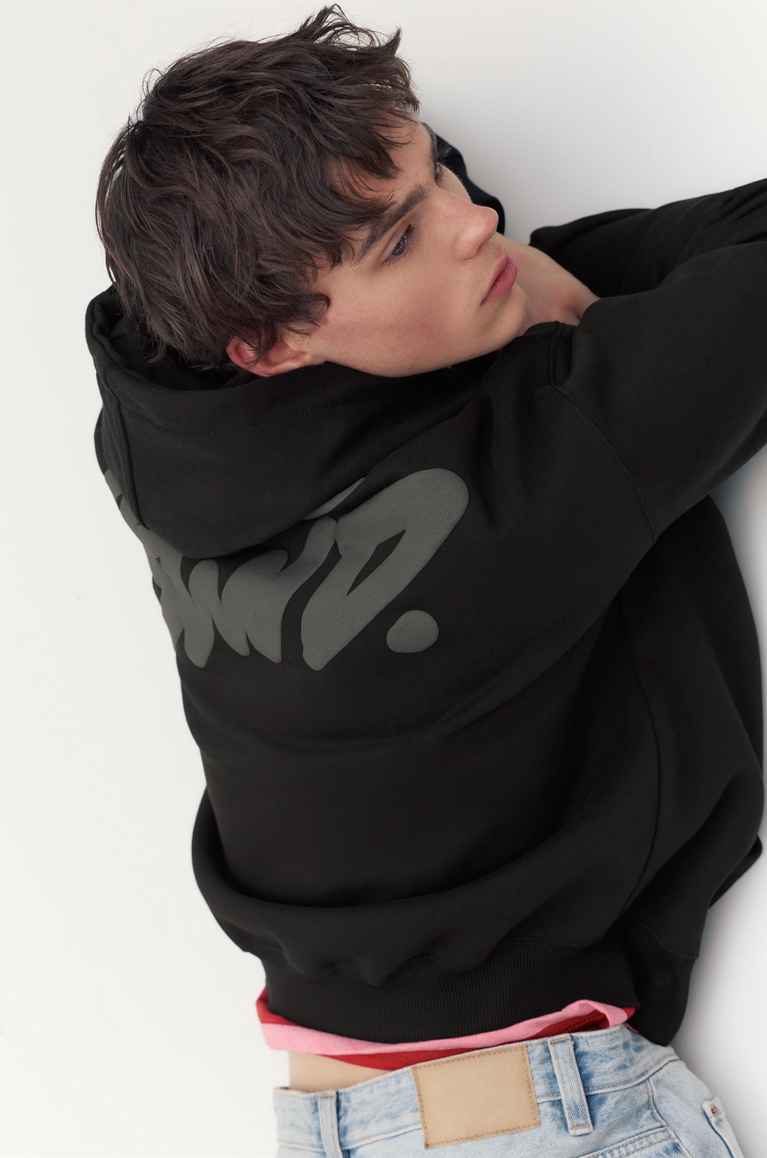 STWD logo boxy hoodie — Black