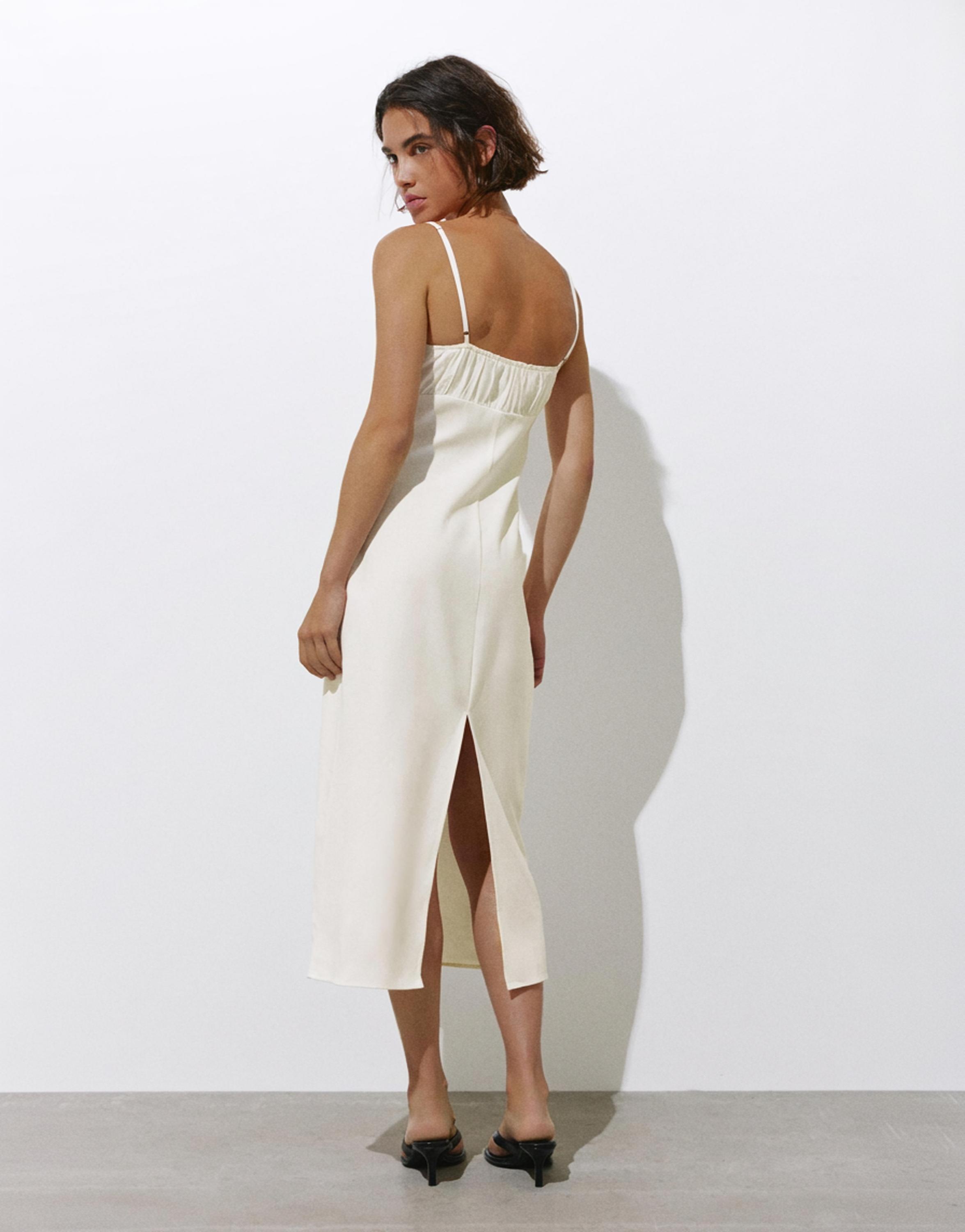 Linen blend midi dress — Ice