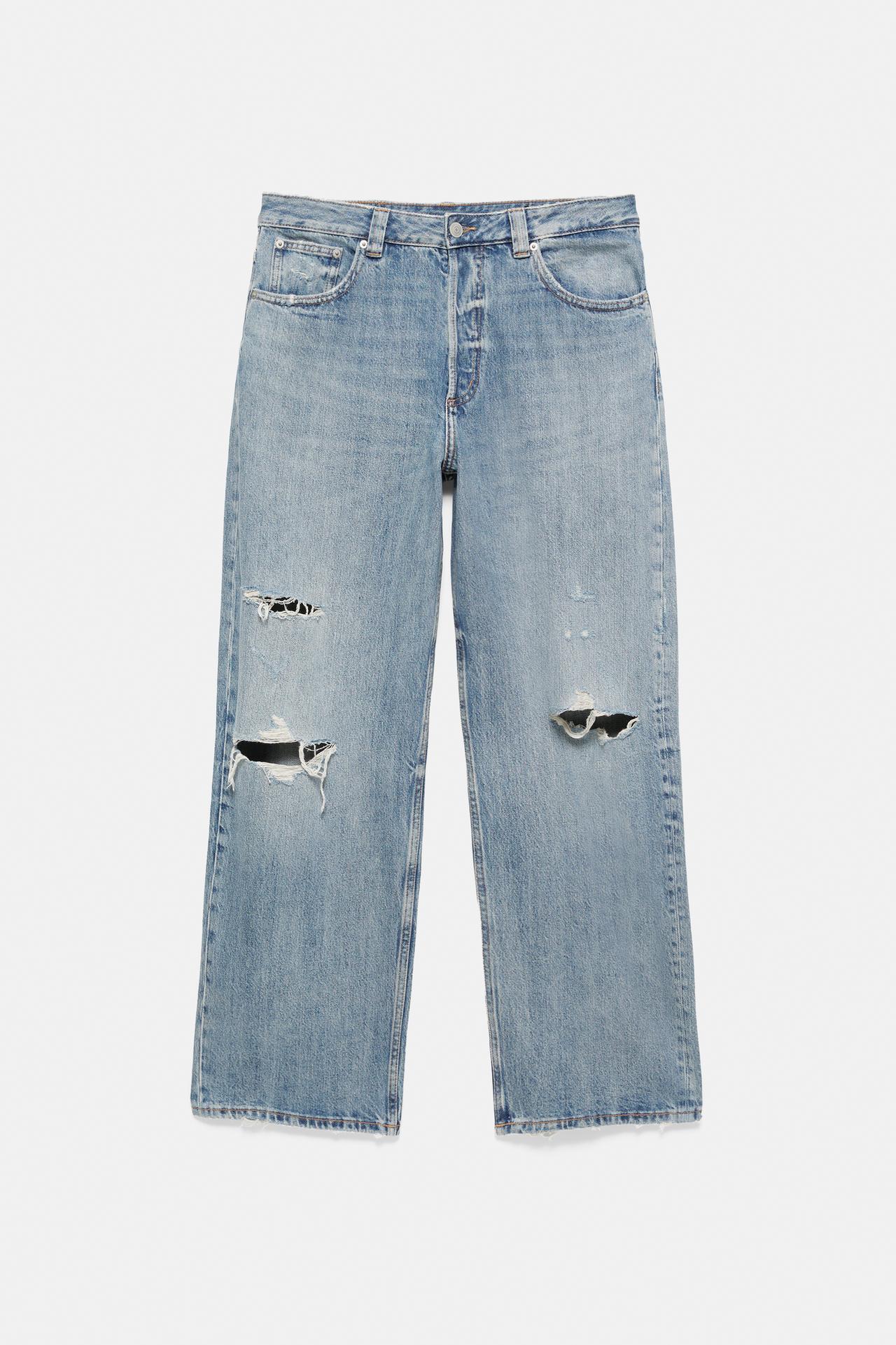 Ripped straight-leg jeans — Medium blue