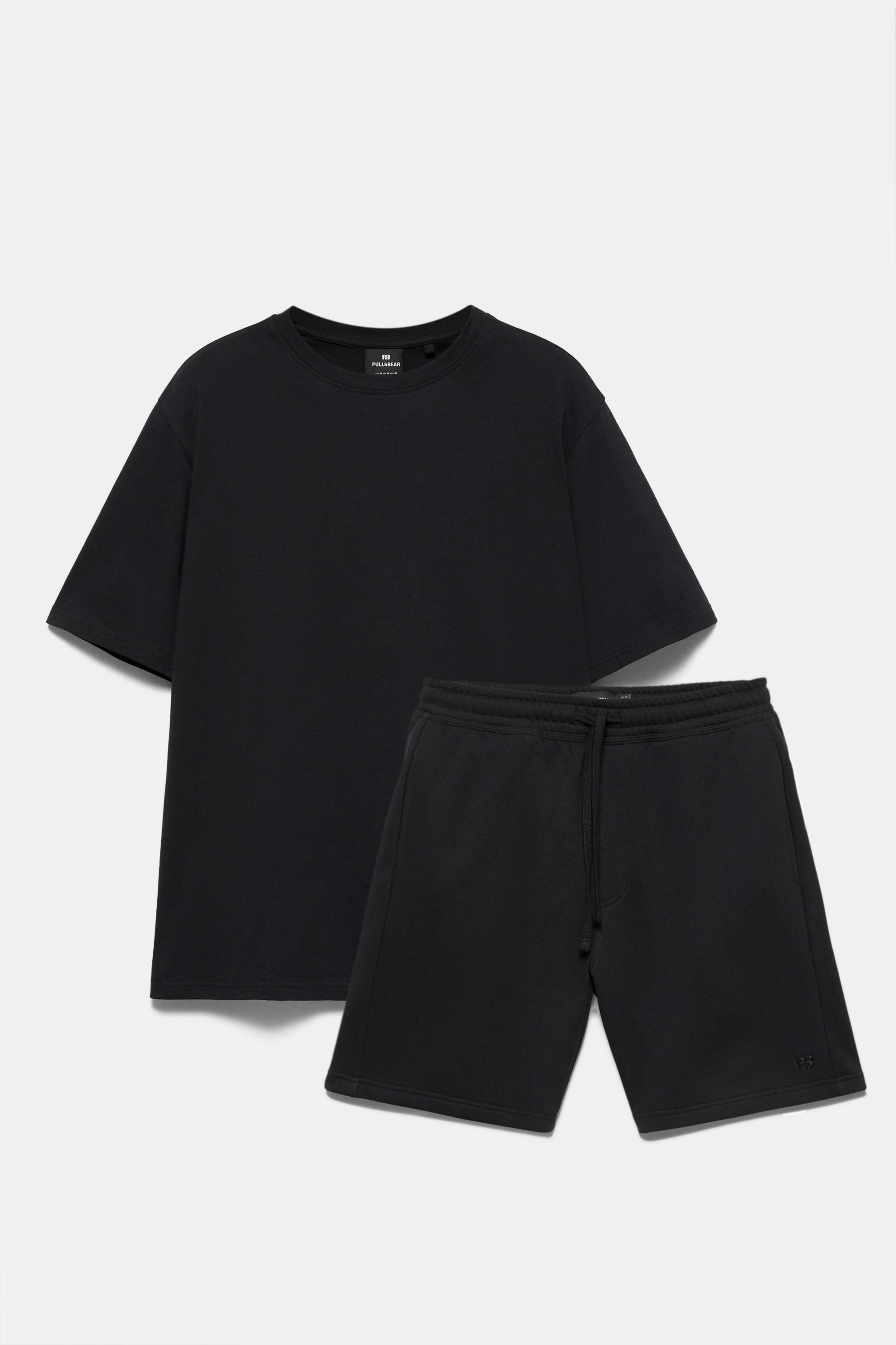 Pack of Bermuda jogger shorts and T-shirt — Dark navy