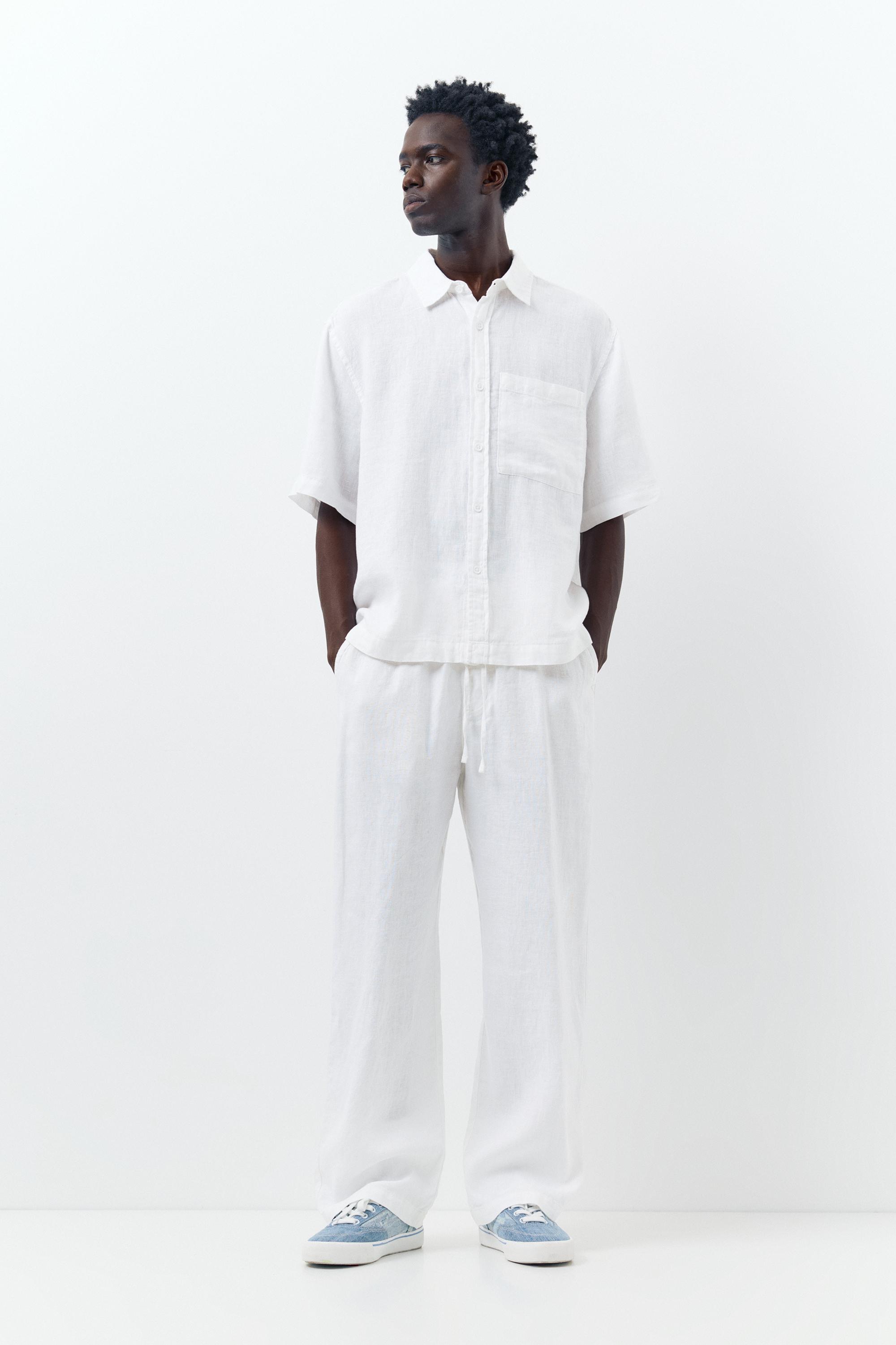 100% linen jogger trousers — White