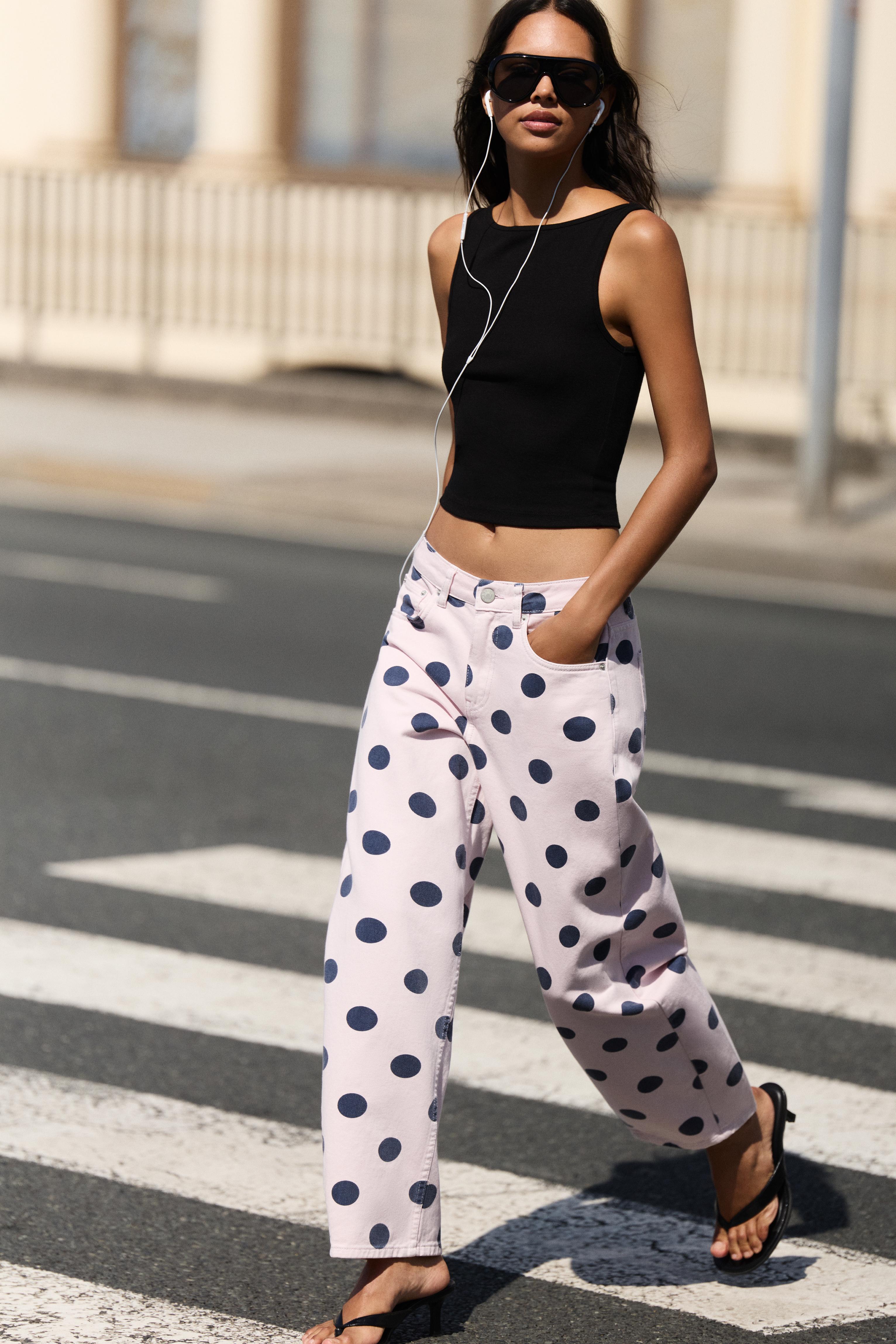 Polka dot barrel jeans — Pink