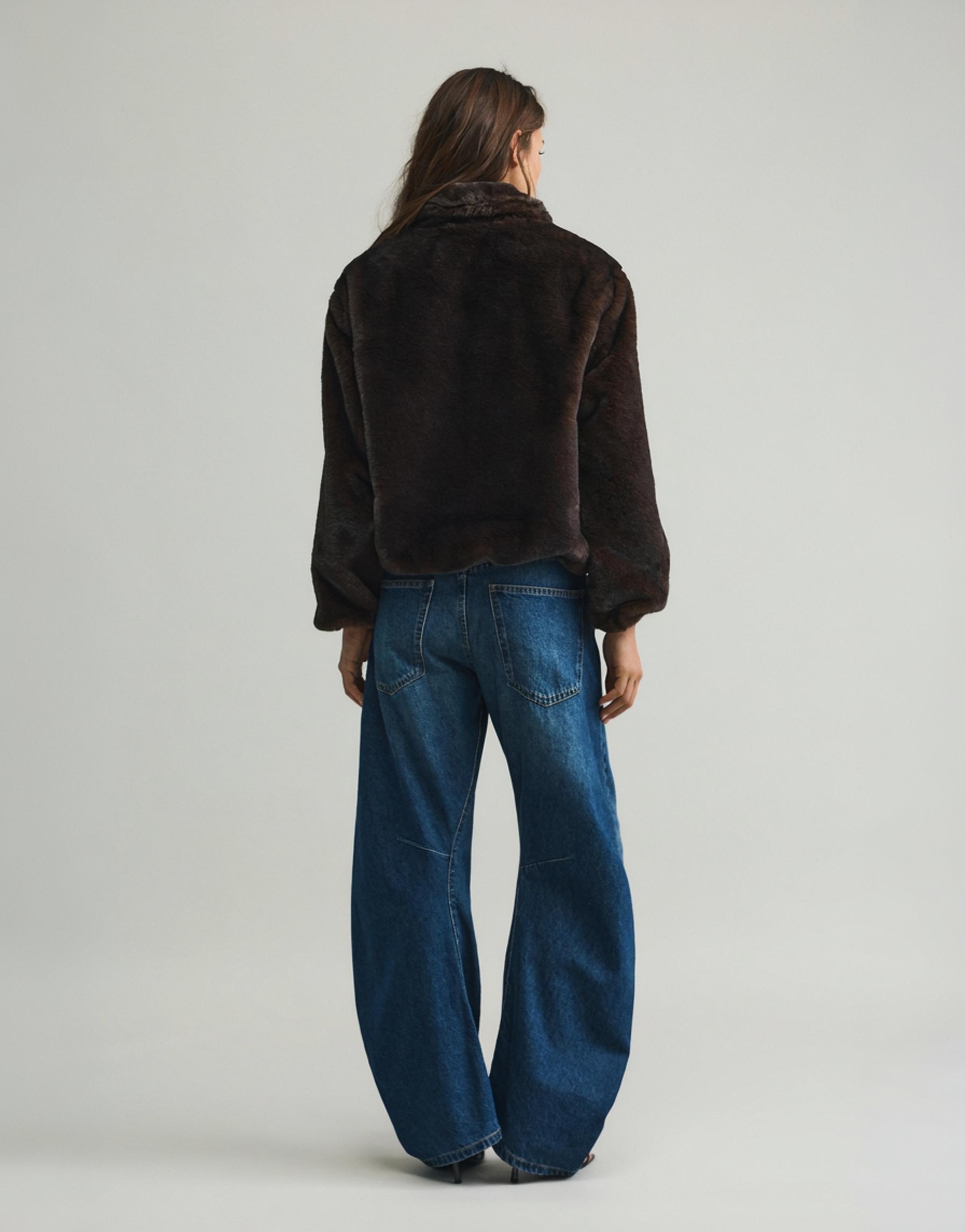 Dik yaka suni kürk ceket - Görsel 10