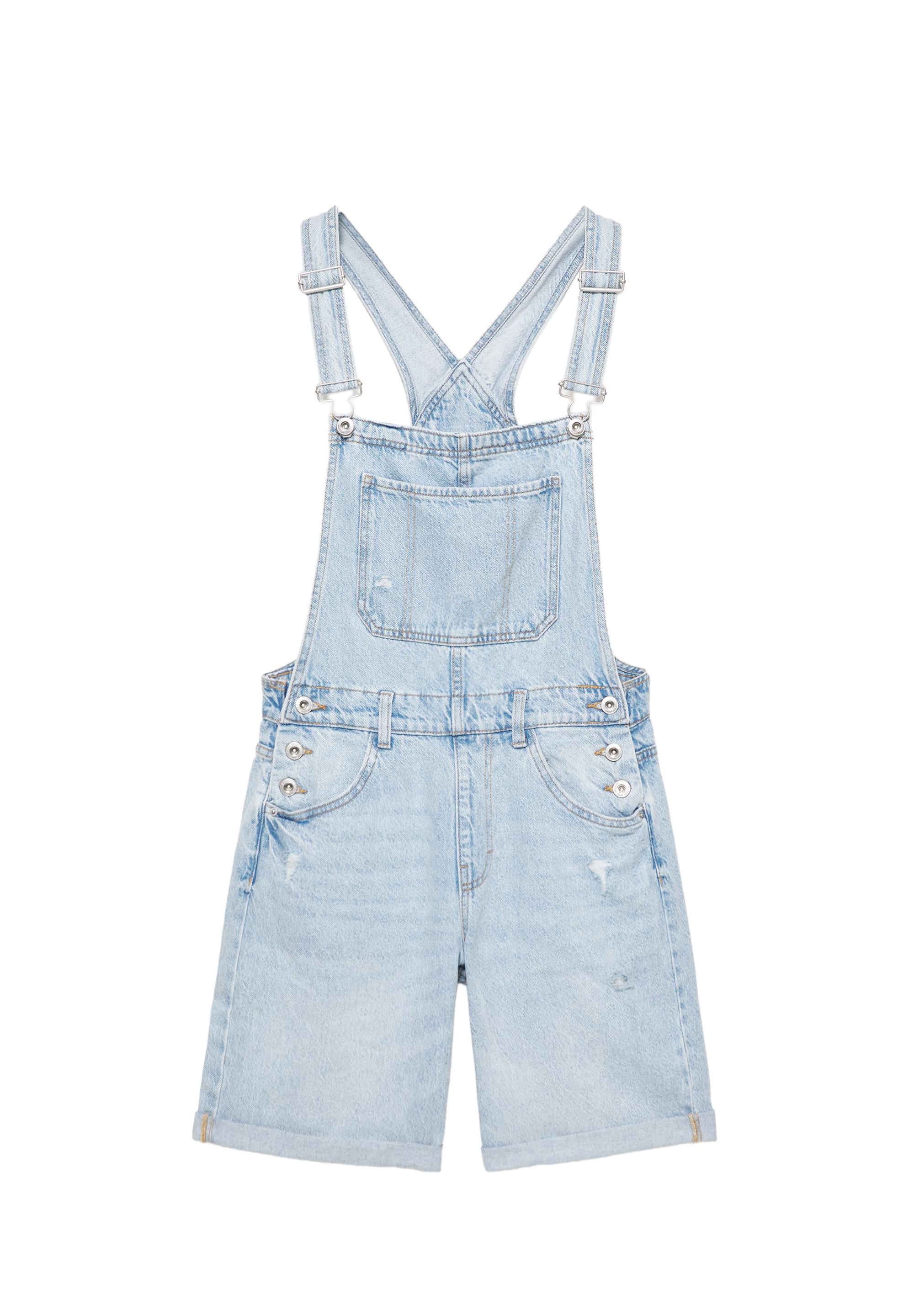 Short denim dungarees — Pale blue